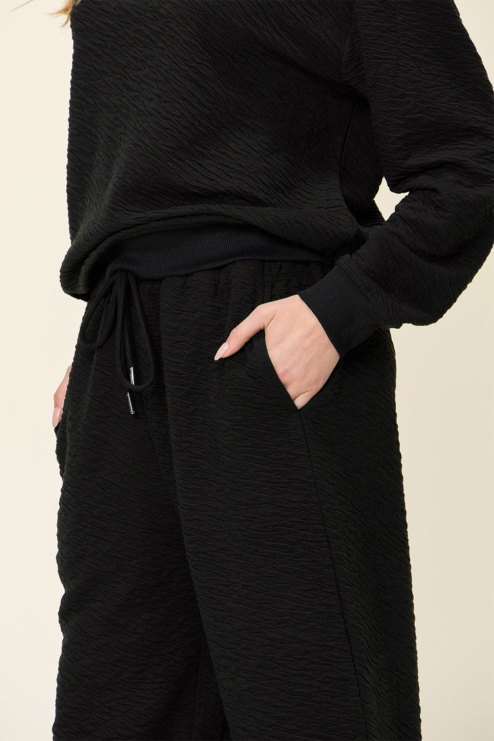 Texture Long Sleeve Top and Pants Set - 4 color options