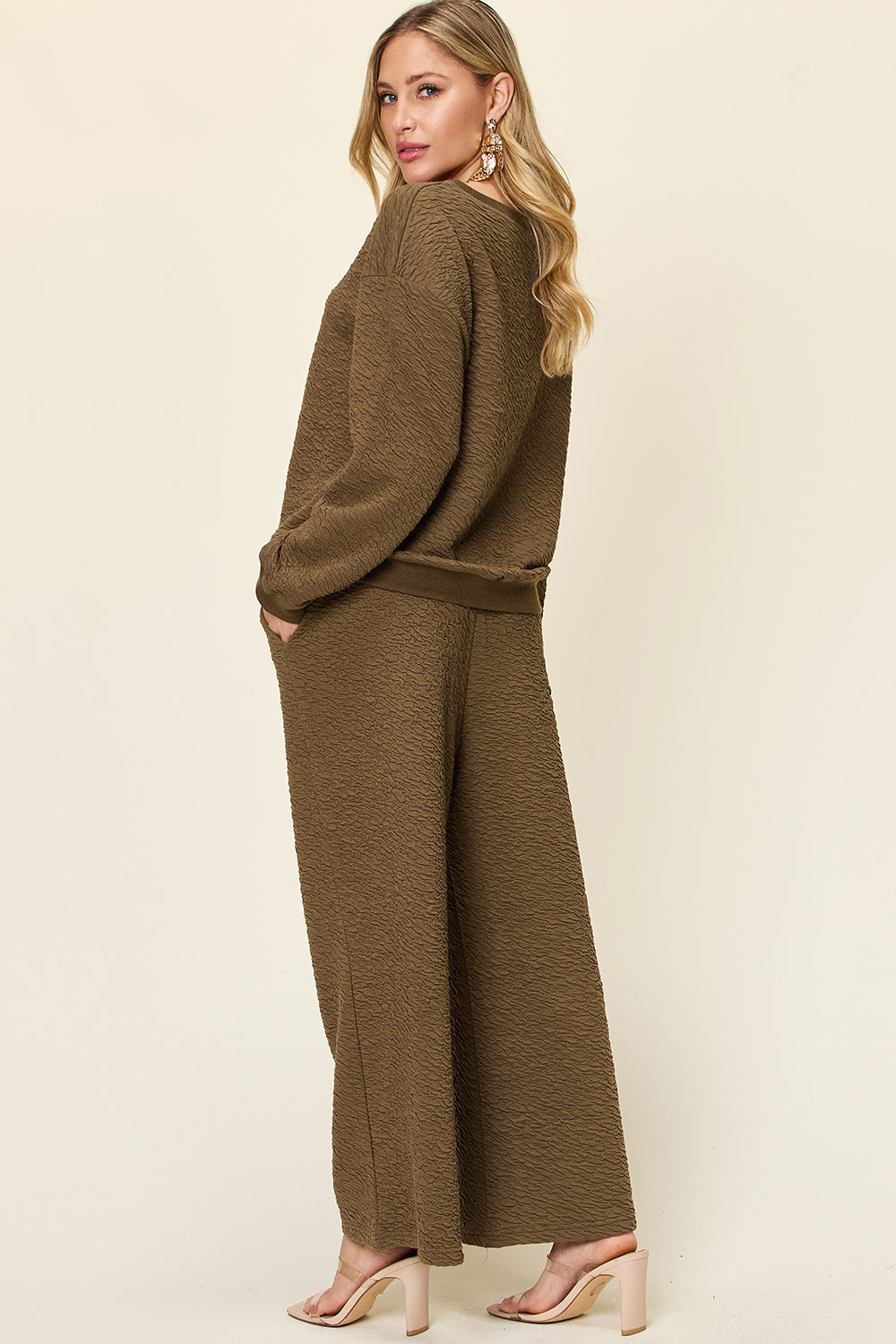 Texture Long Sleeve Top and Pants Set - 4 color options