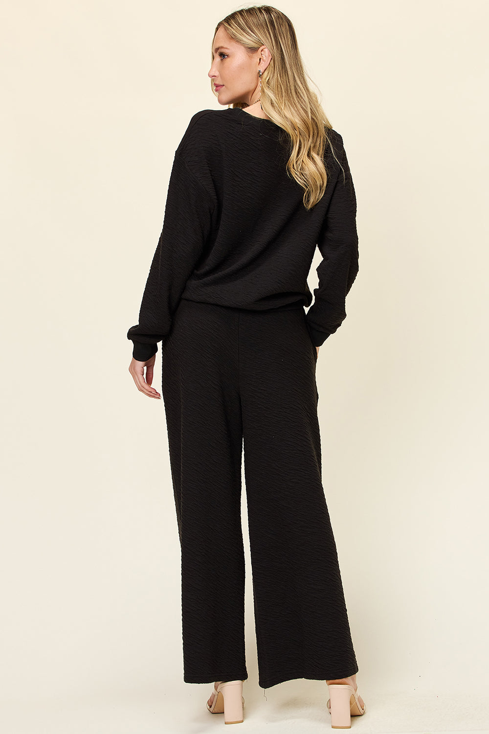 Texture Long Sleeve Top and Pants Set - 4 color options