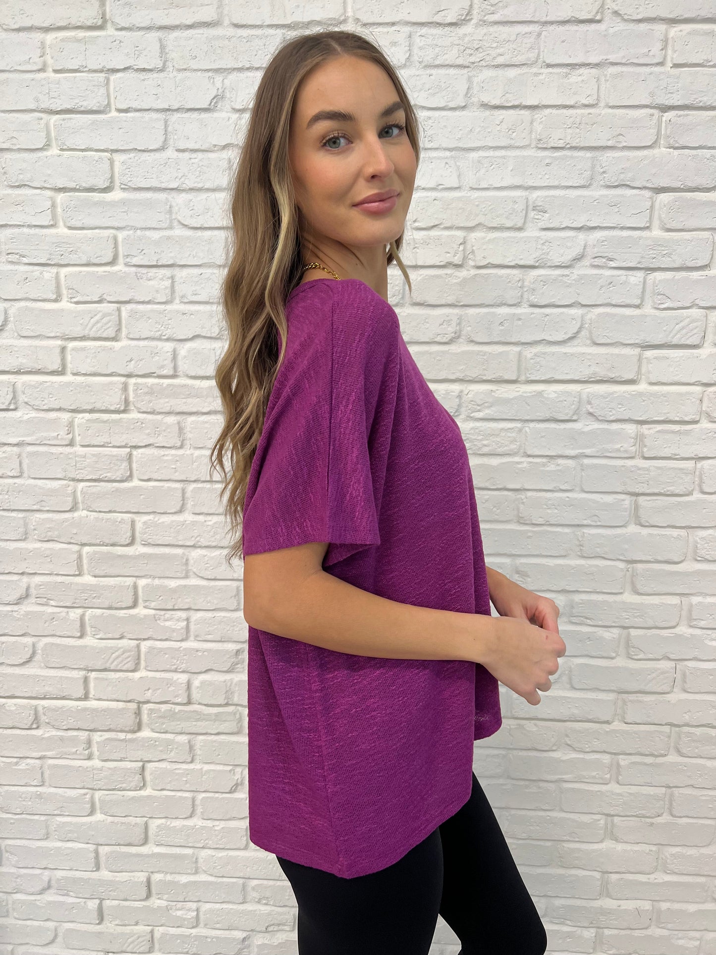 Zenana Basically Flowing Top in Lt Plum