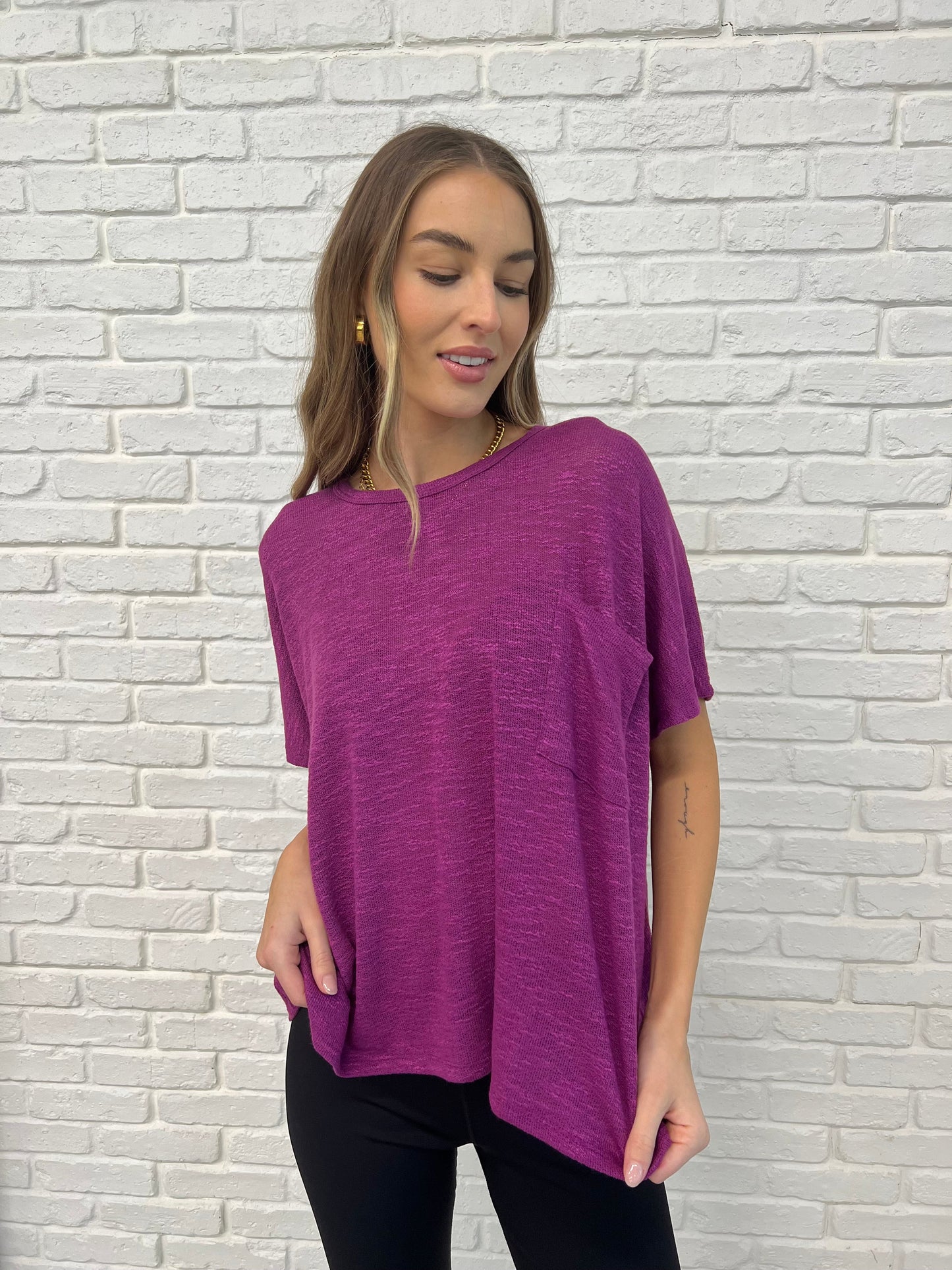 Zenana Basically Flowing Top in Lt Plum