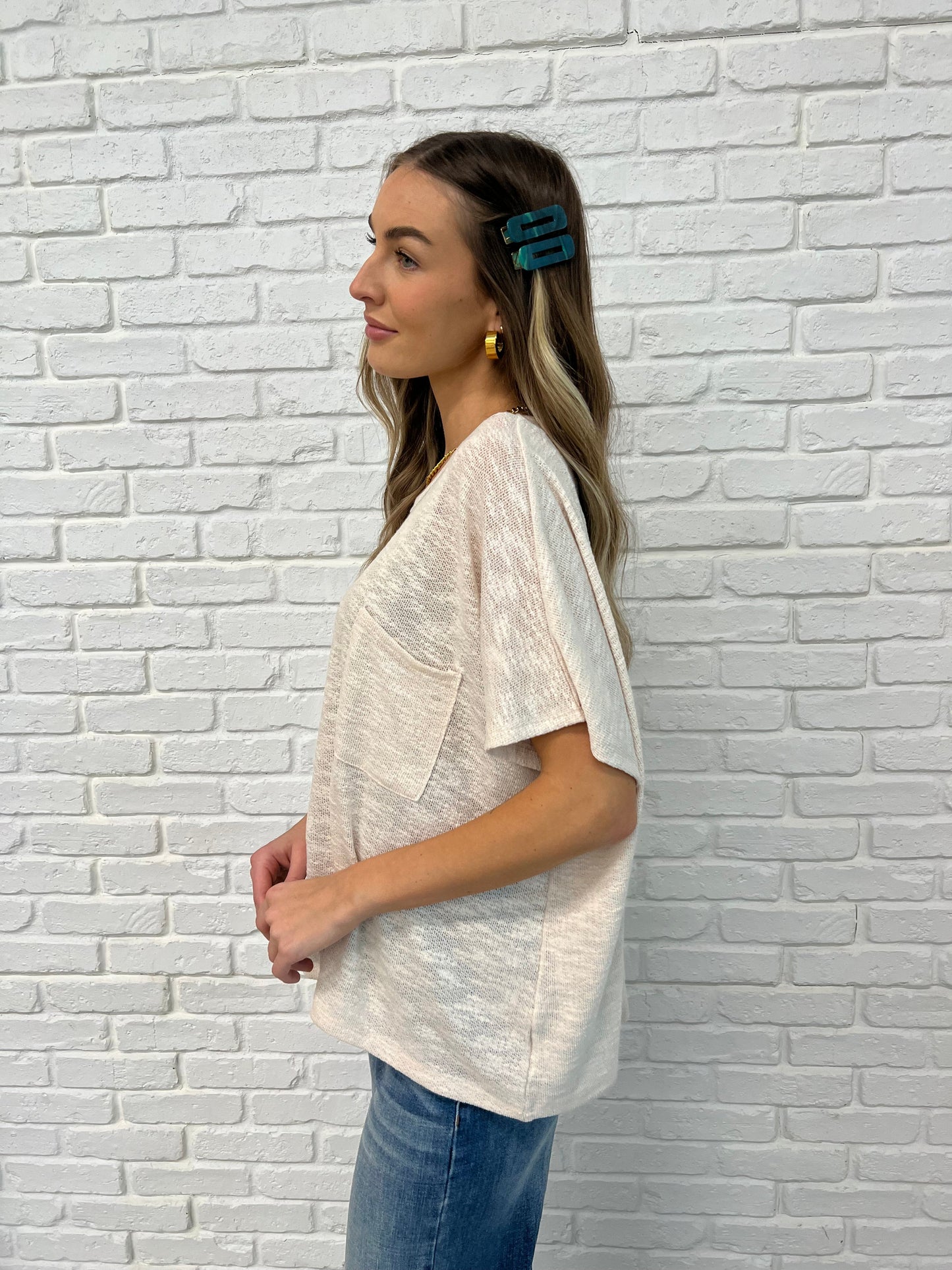Zenana Basically Flowing Top in Sand Beige