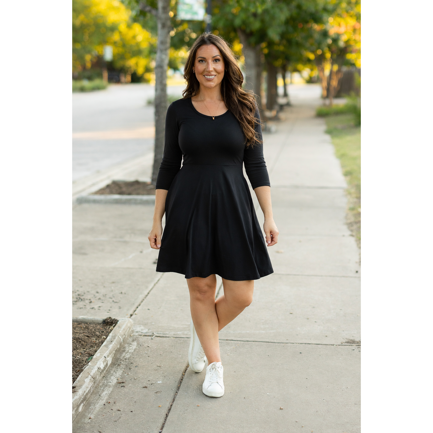 Mackenzie - Black Babydoll Dress with 3/4 Sleeves