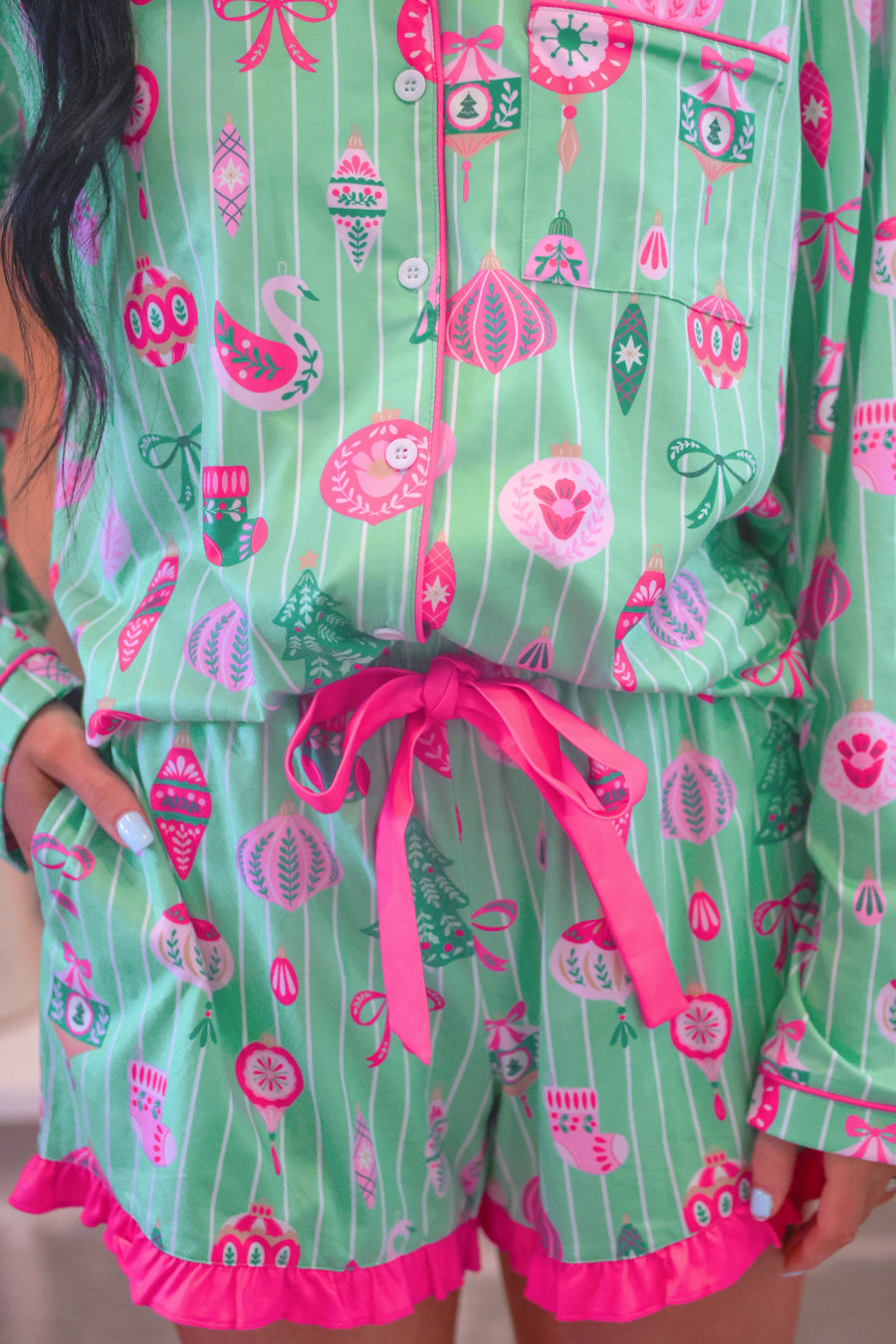 PRE ORDER: Decked in Ornaments Ruffle PJ Set