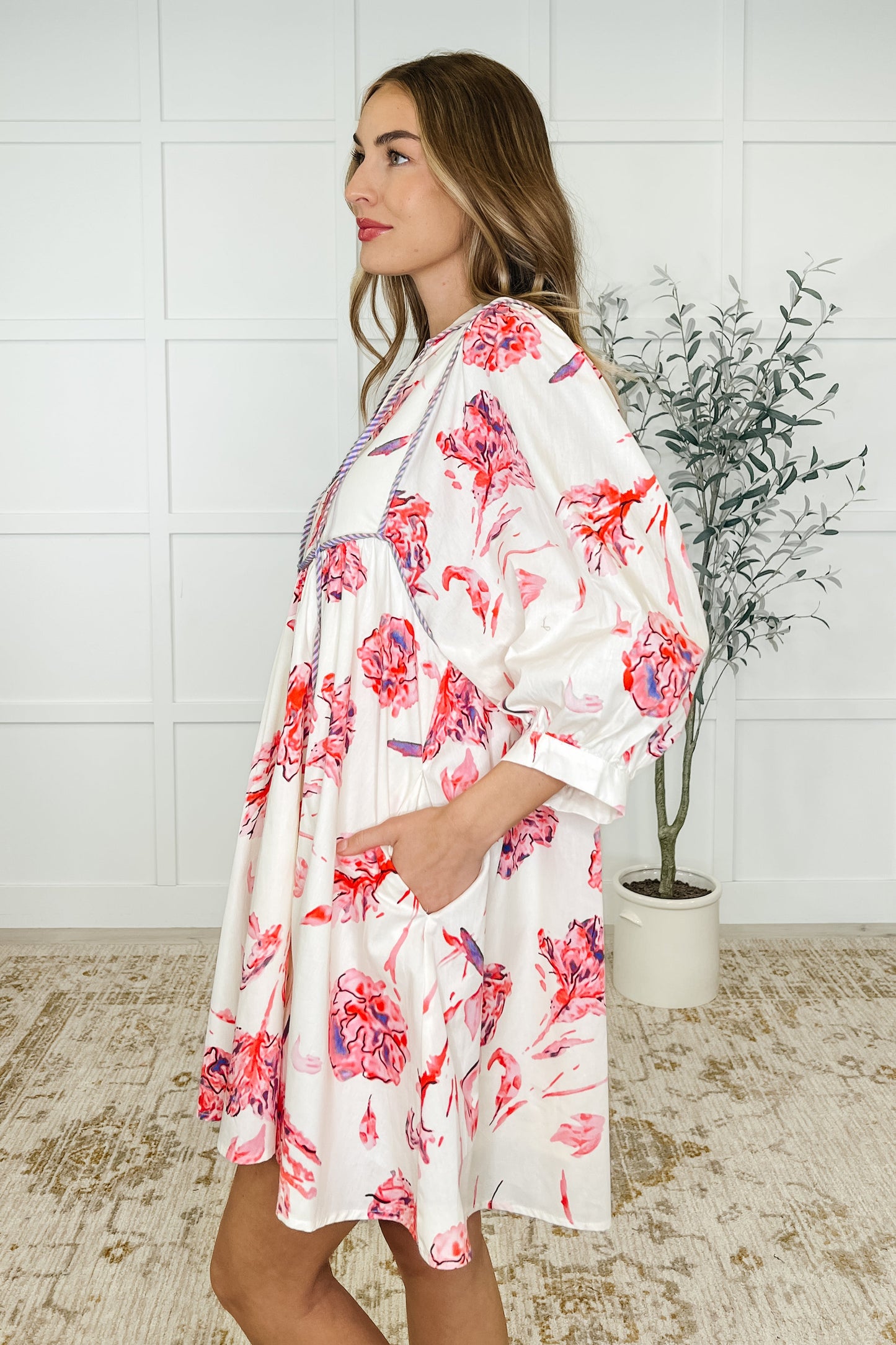 Floral Cotton Puff Sleeve Dress with Pockets – Lined, Lightweight & Romantic