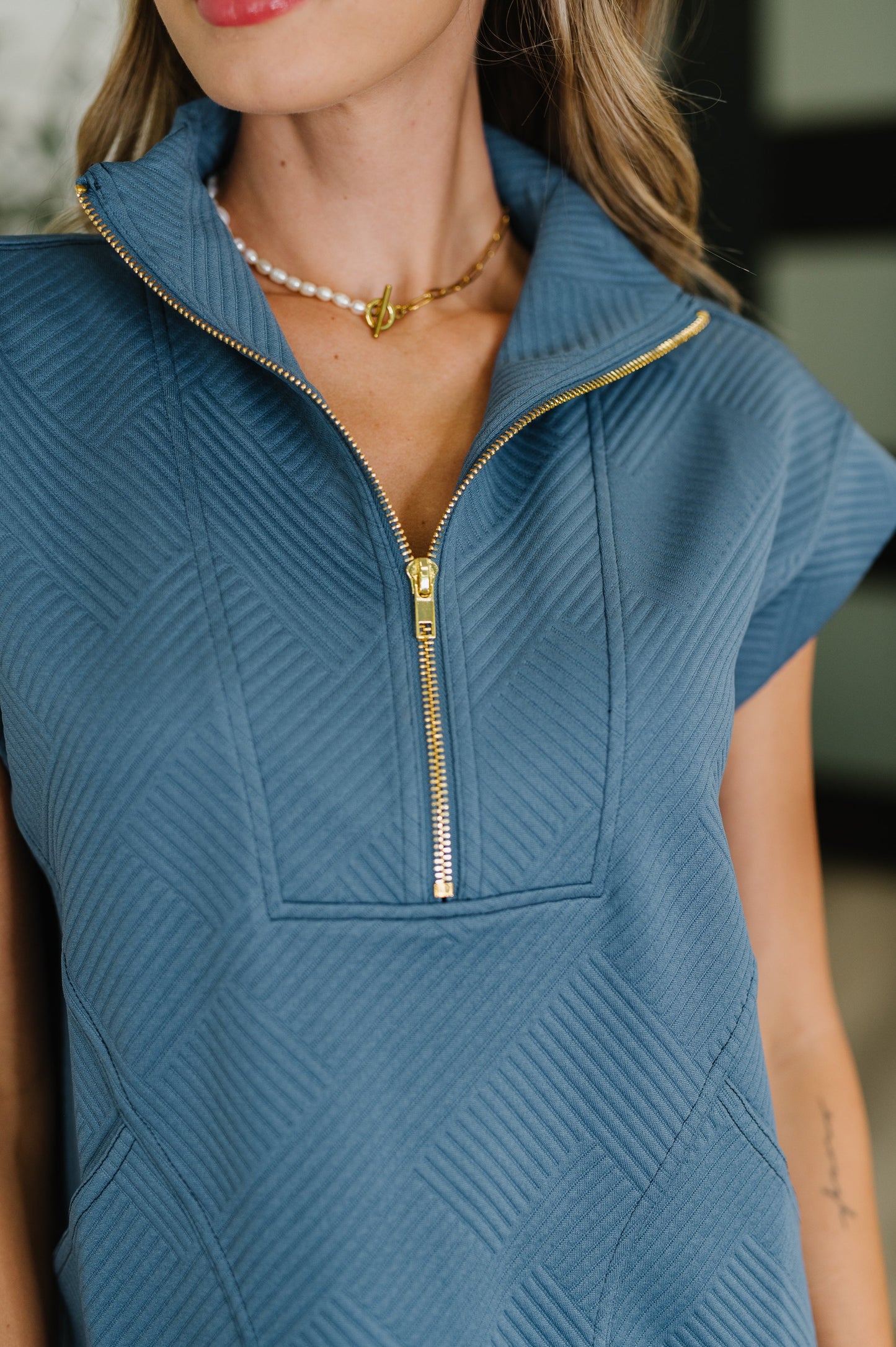 Zenana High Neck Dress in Dusty Blue