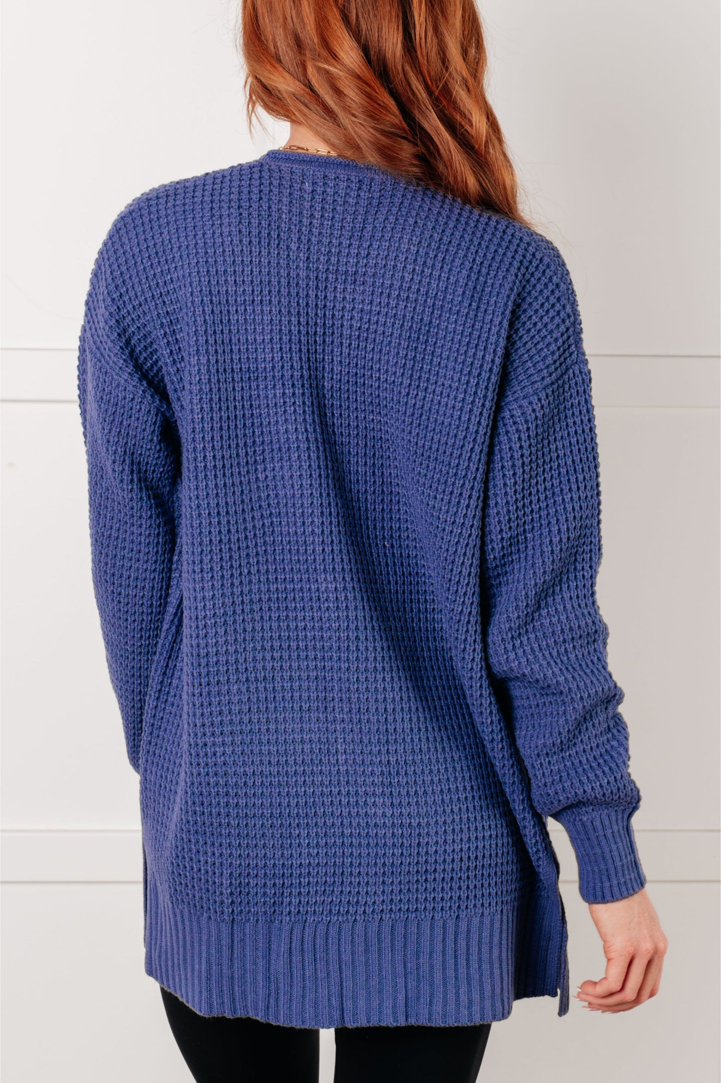Zenana Waffle Knit Open Front Cardigan in Marlin