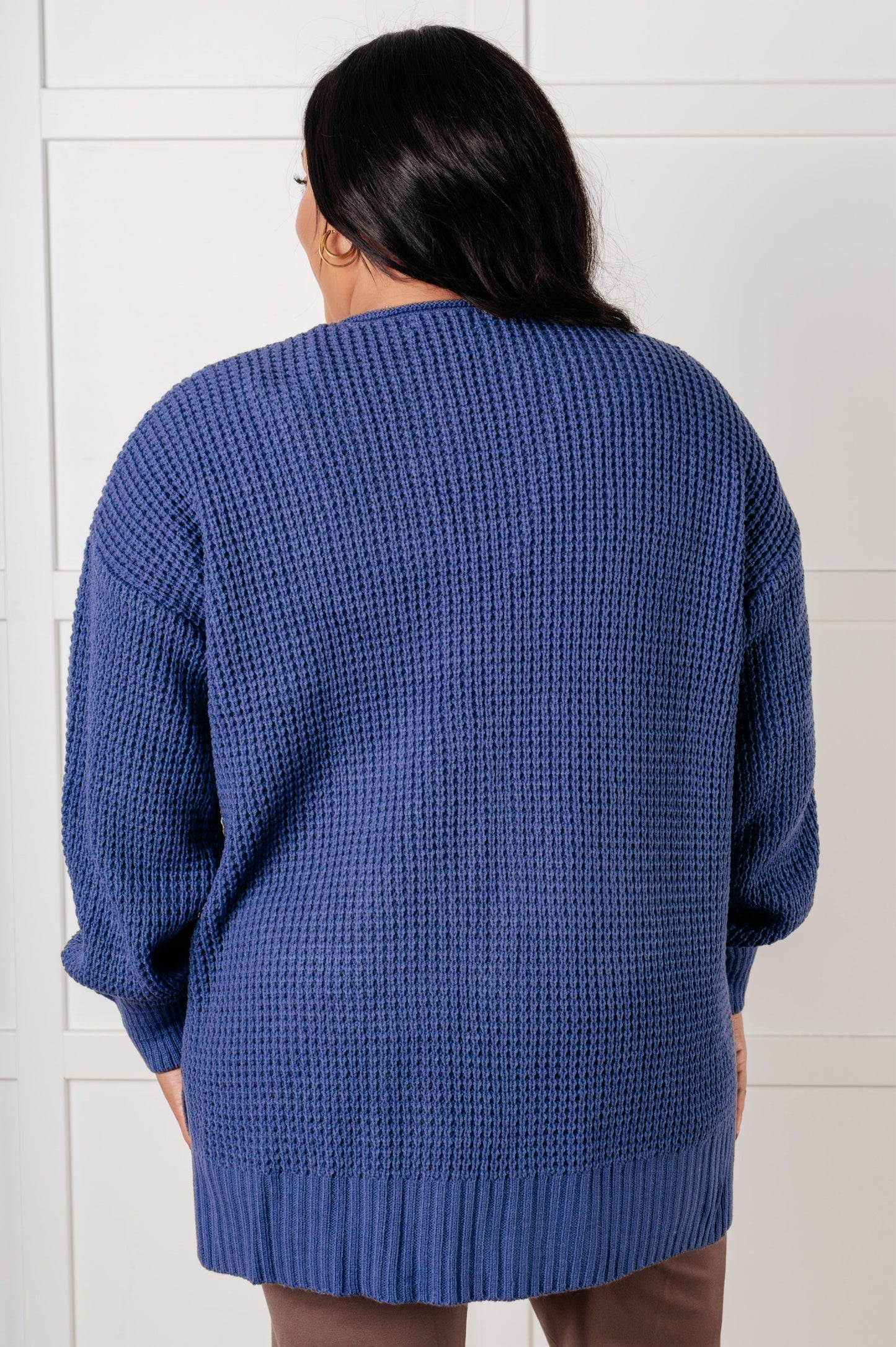 Zenana Waffle Knit Open Front Cardigan in Marlin