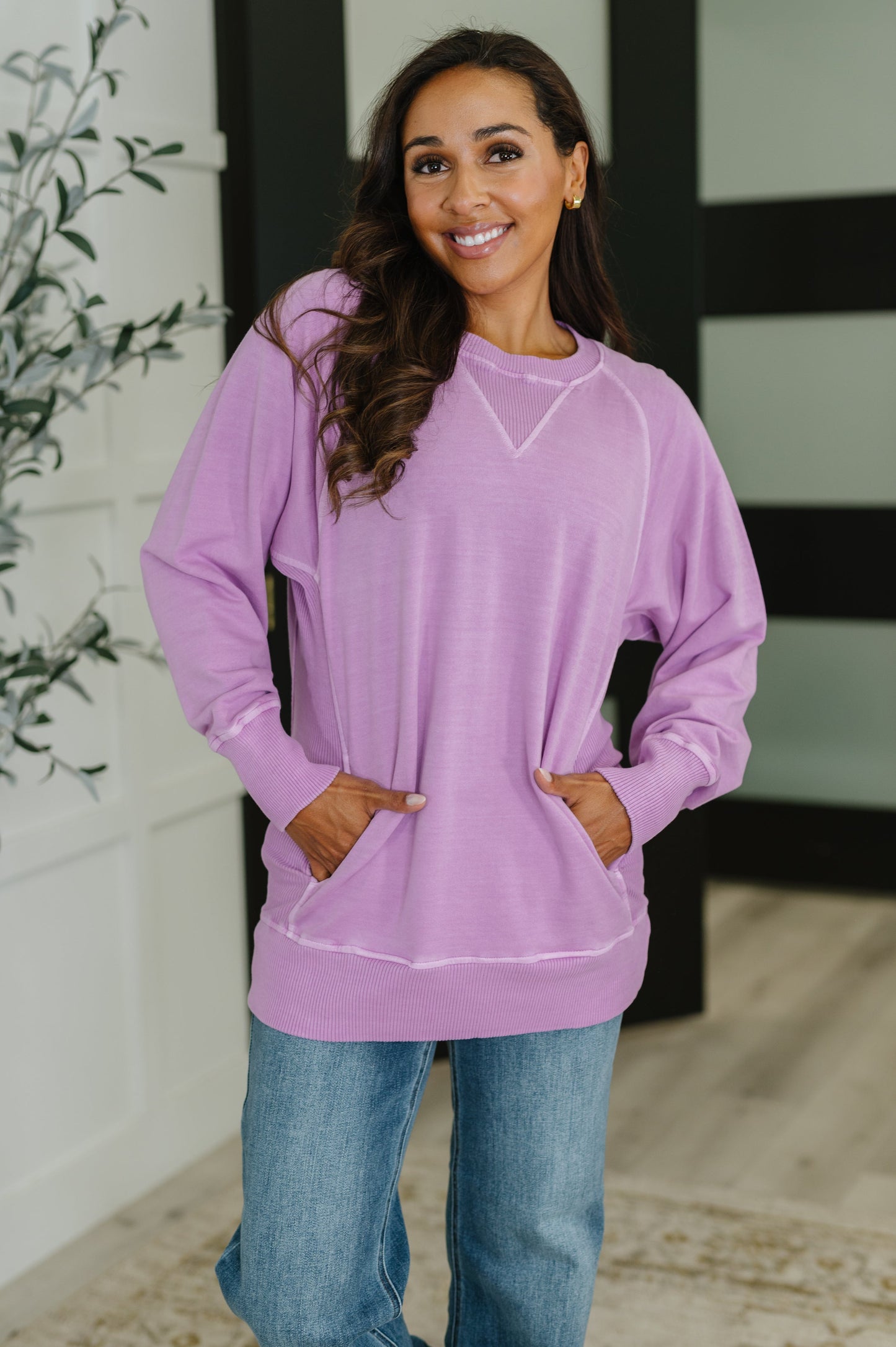 Zenana Relaxed Pullover in Lavender