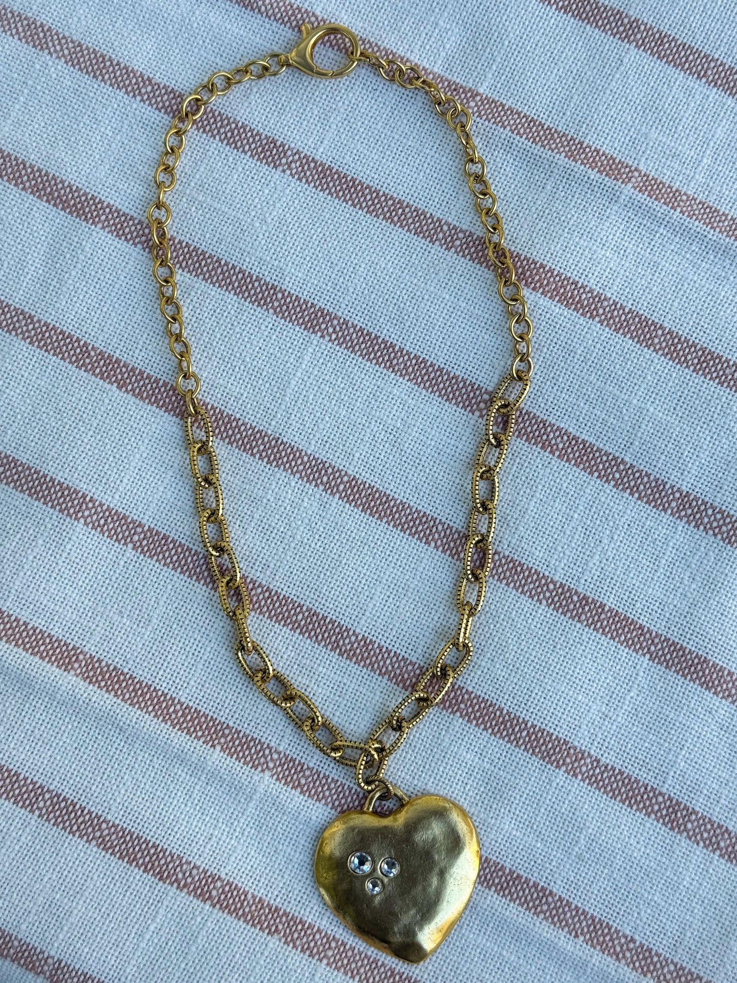 Antiqued Gold Puffy Heart Necklace