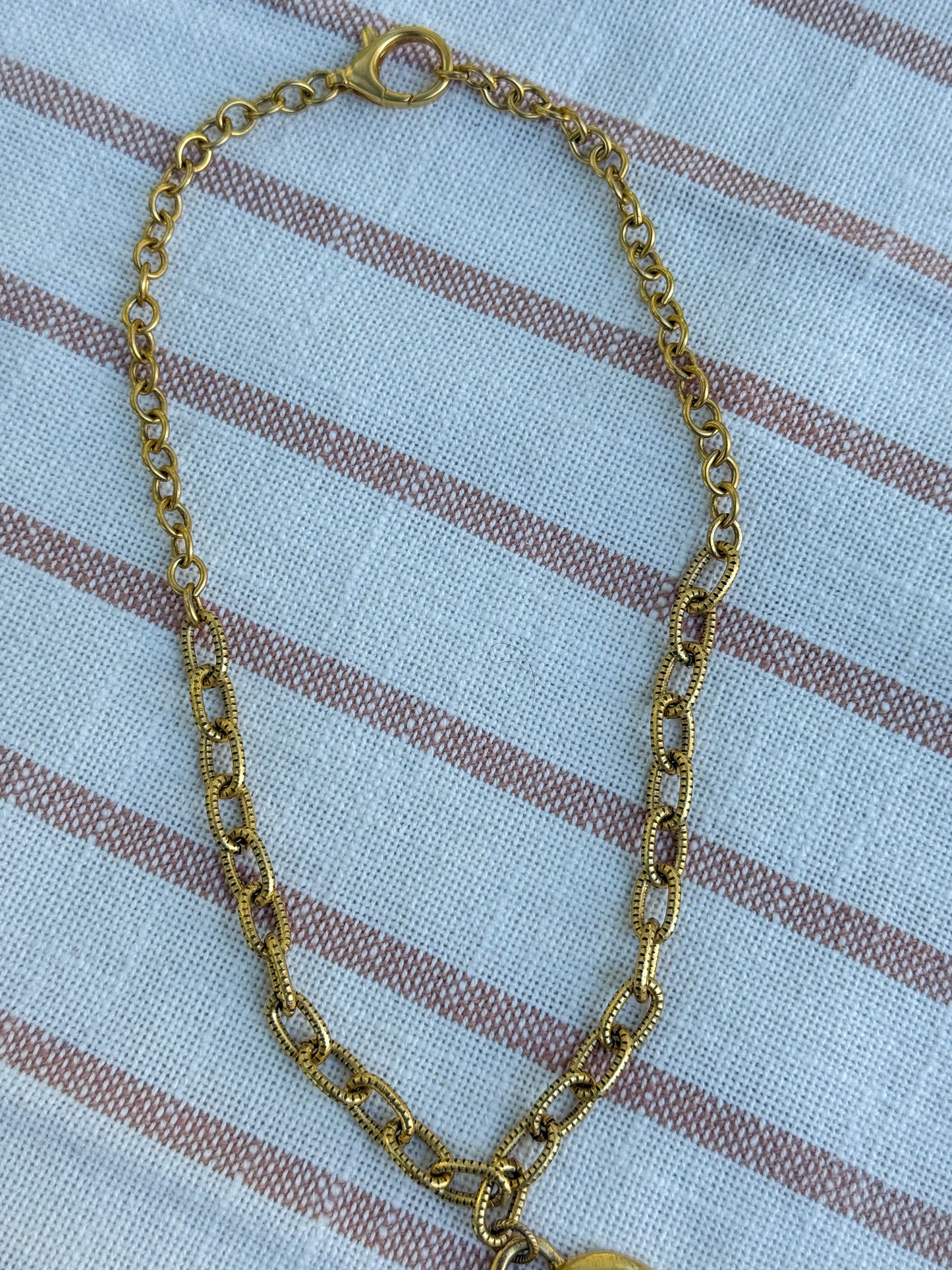 Antiqued Gold Puffy Heart Necklace