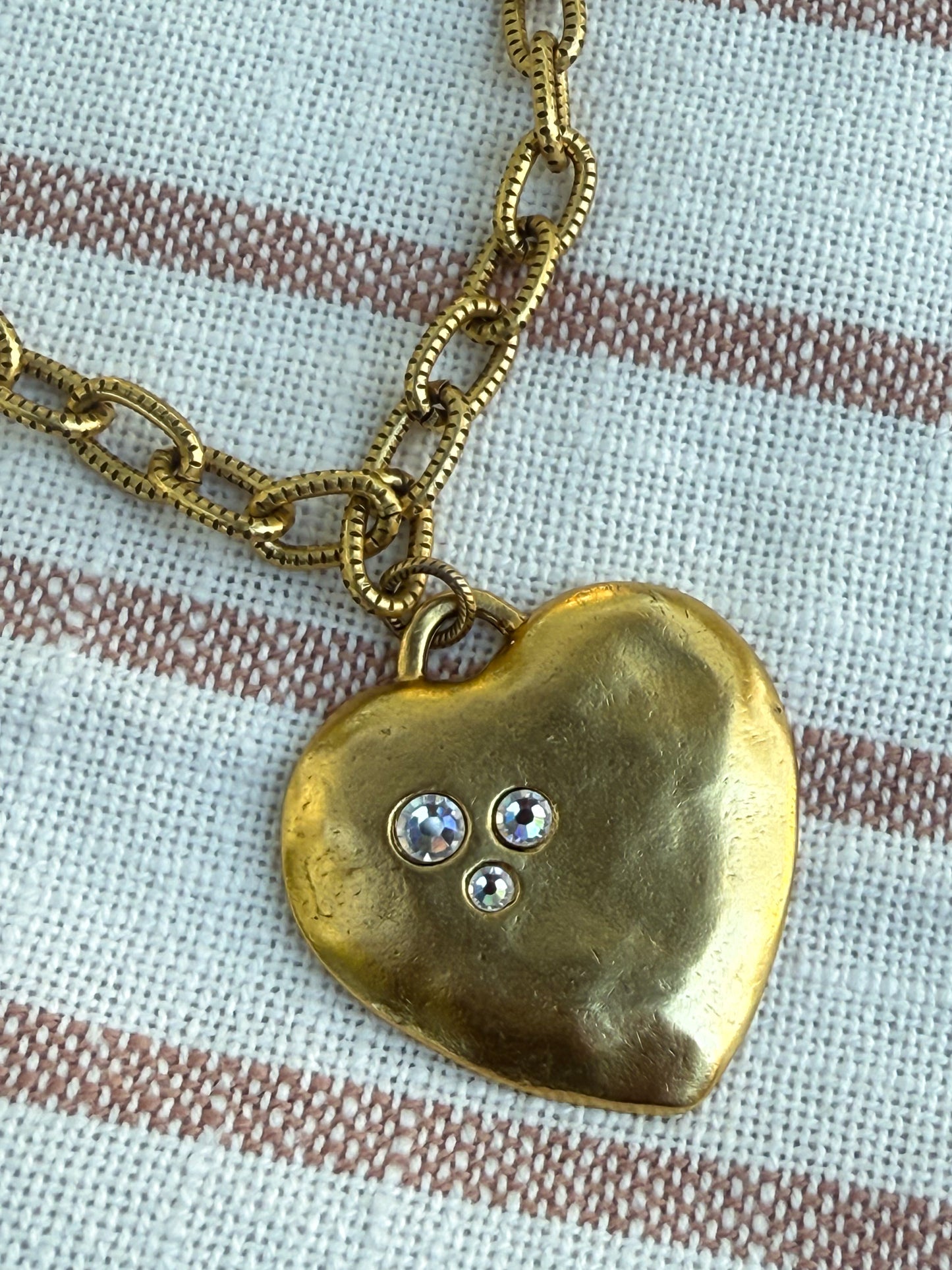 Antiqued Gold Puffy Heart Necklace