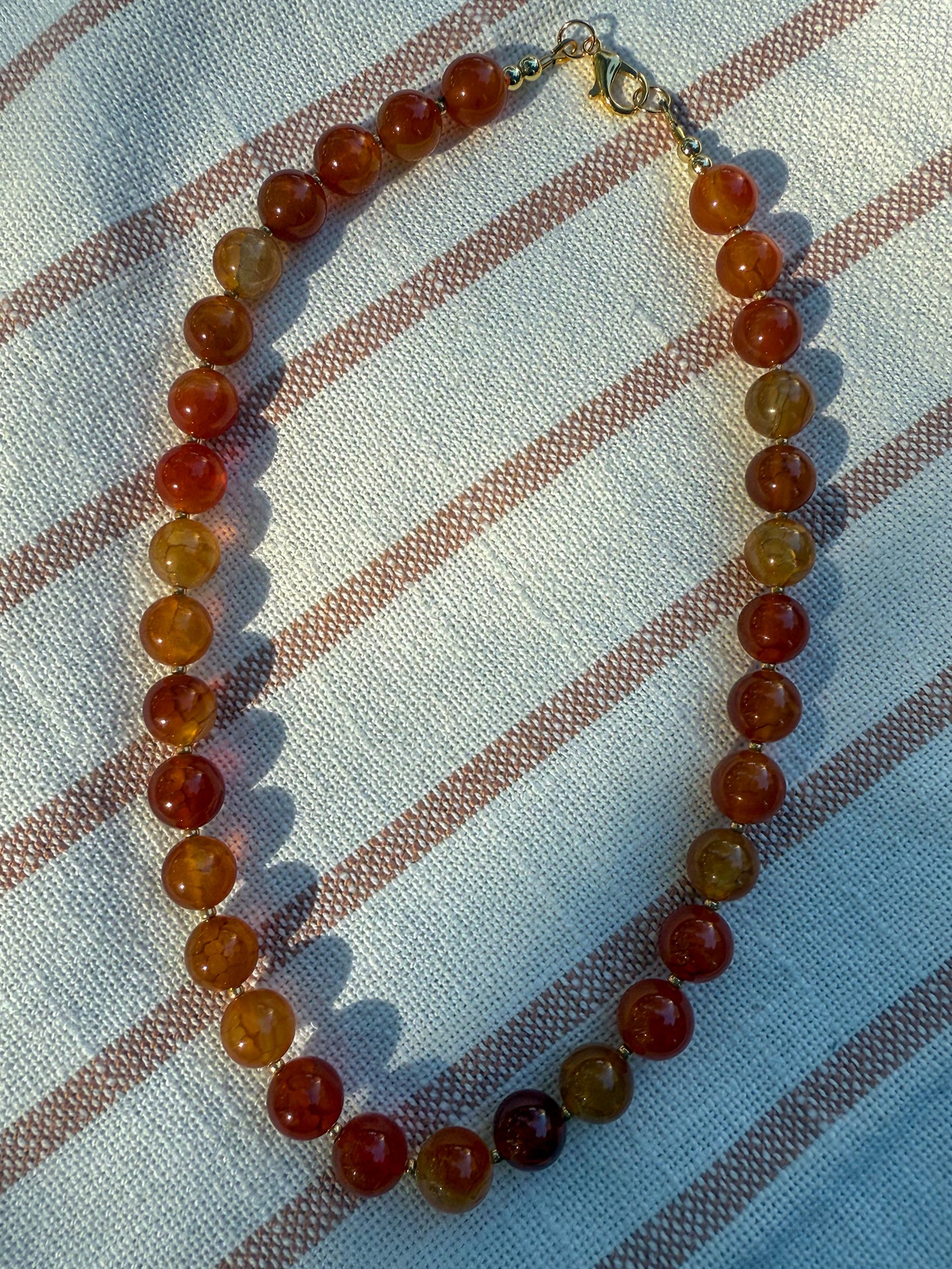 Amber Fire Agate Necklace – 16” with Gold Accents