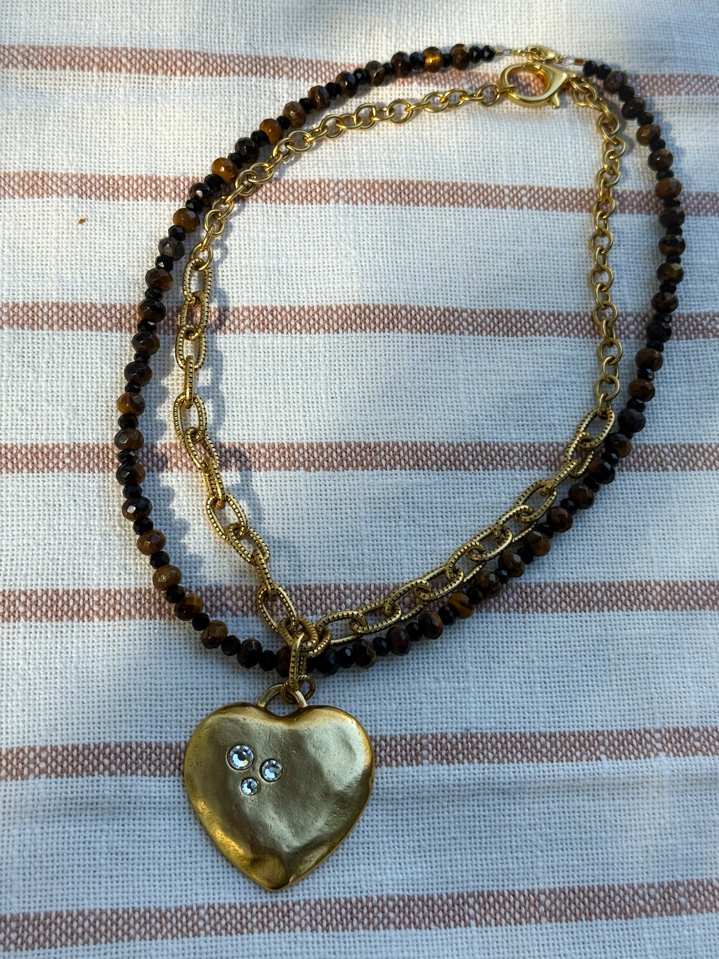 Antiqued Gold Puffy Heart Necklace