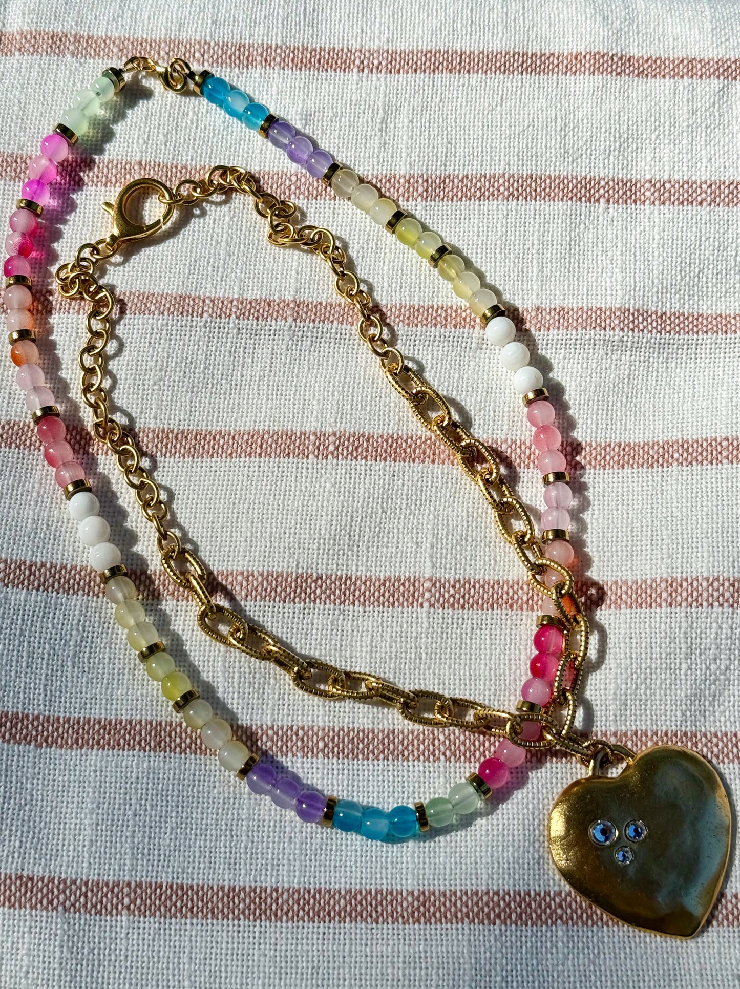 Antiqued Gold Puffy Heart Necklace