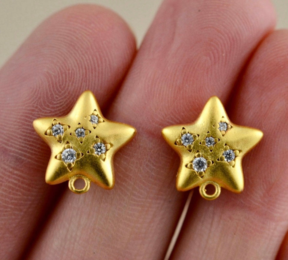 Antiqued Gold Star & Moon CZ Earrings