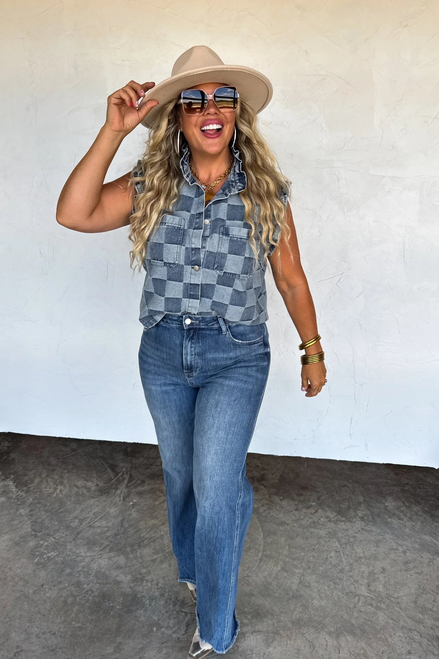 Pre order: Lainey Checker Denim Vest