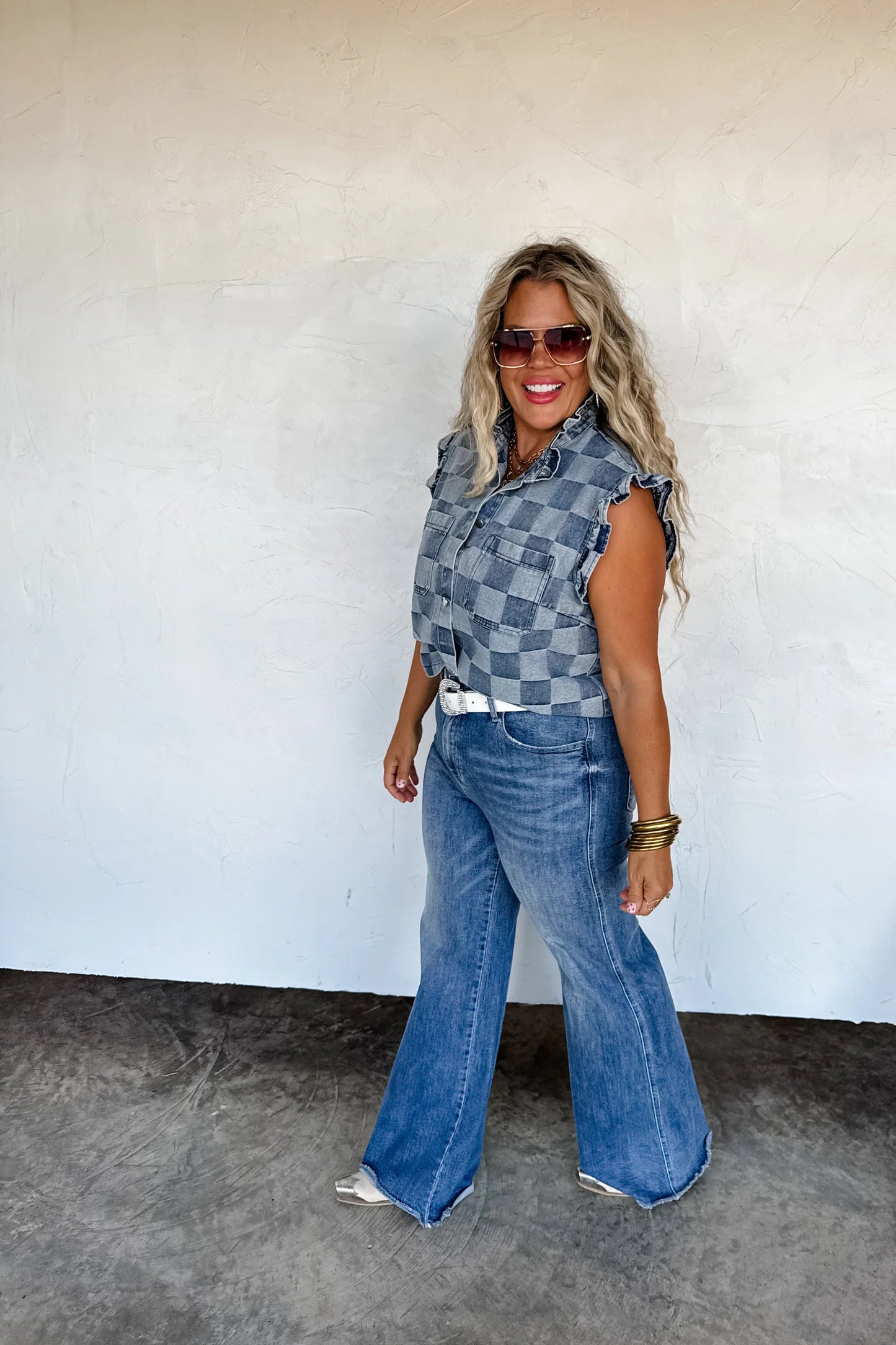 Pre order: Lainey Checker Denim Vest