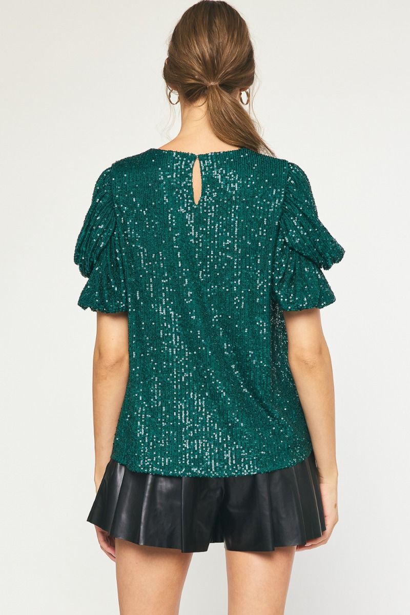 Glam It Up Sequin Top - Green