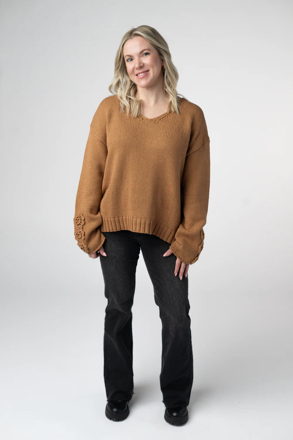 Camel Crochet Sleeve Top