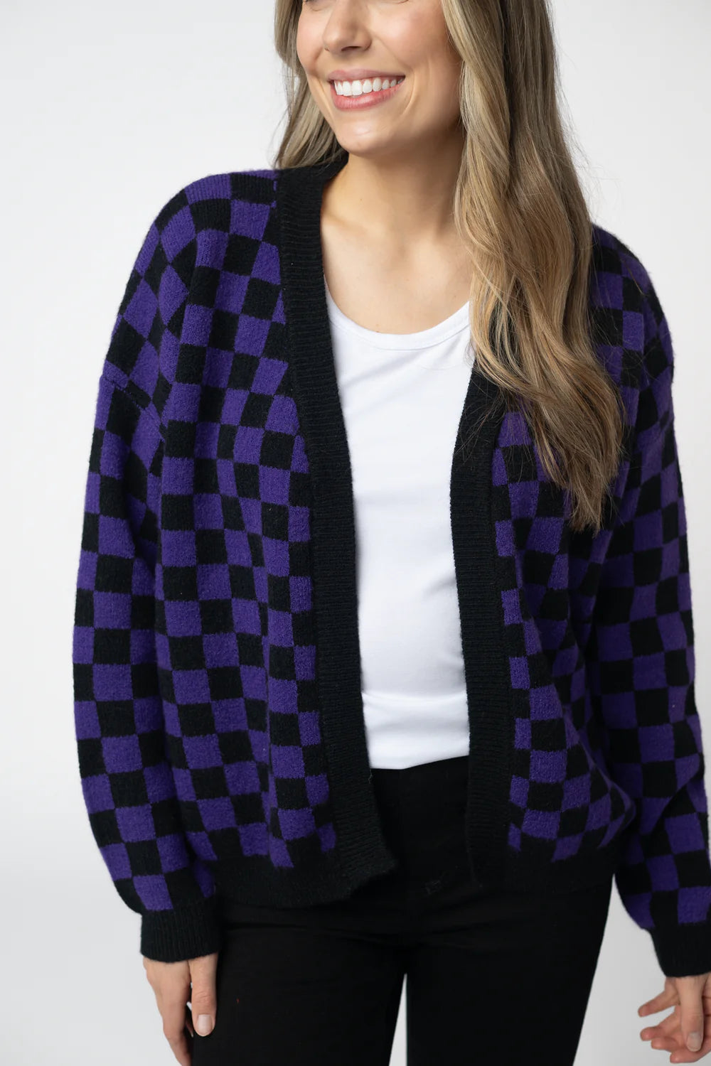 Black and Purple Micro Checkered Cardigan