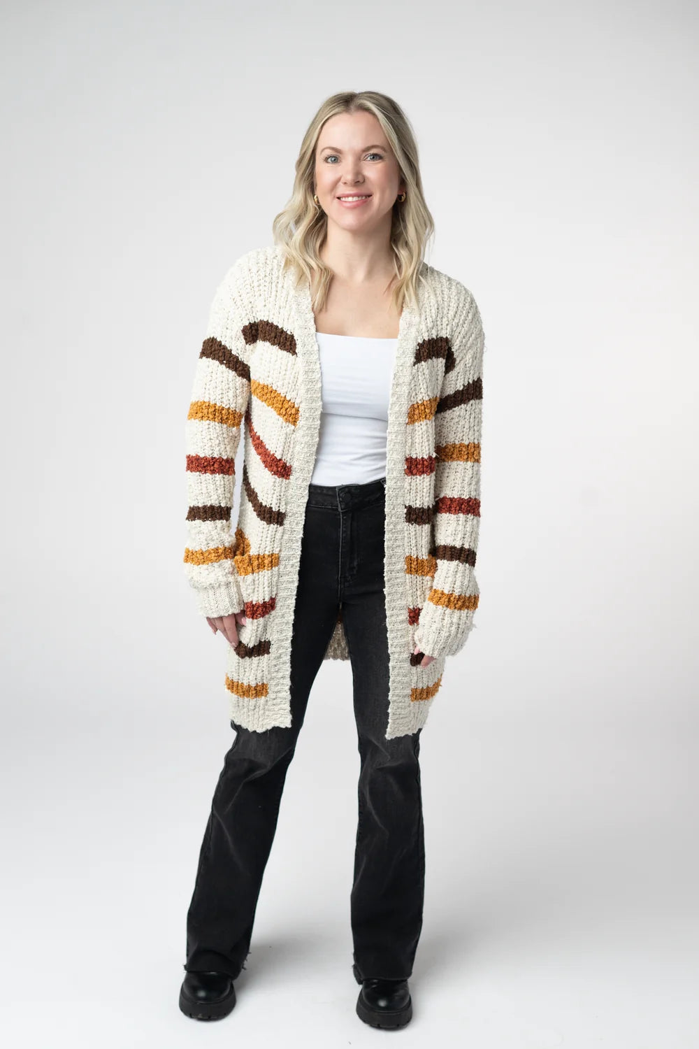 Fall Striped Pocket Cardigan