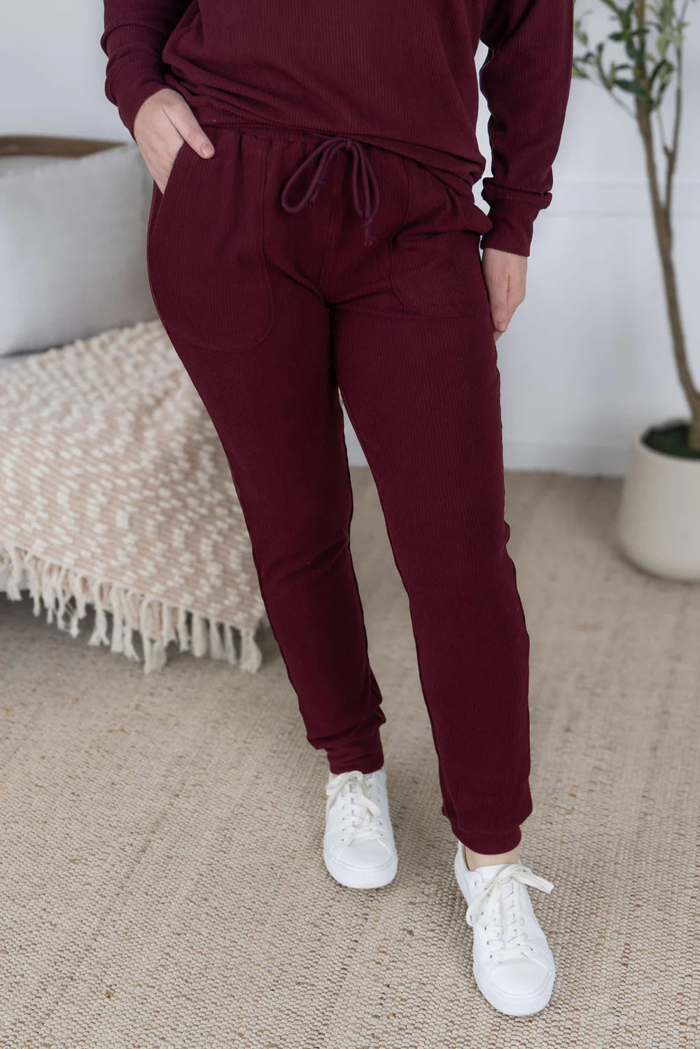 Burgundy Ribbed Joggeres