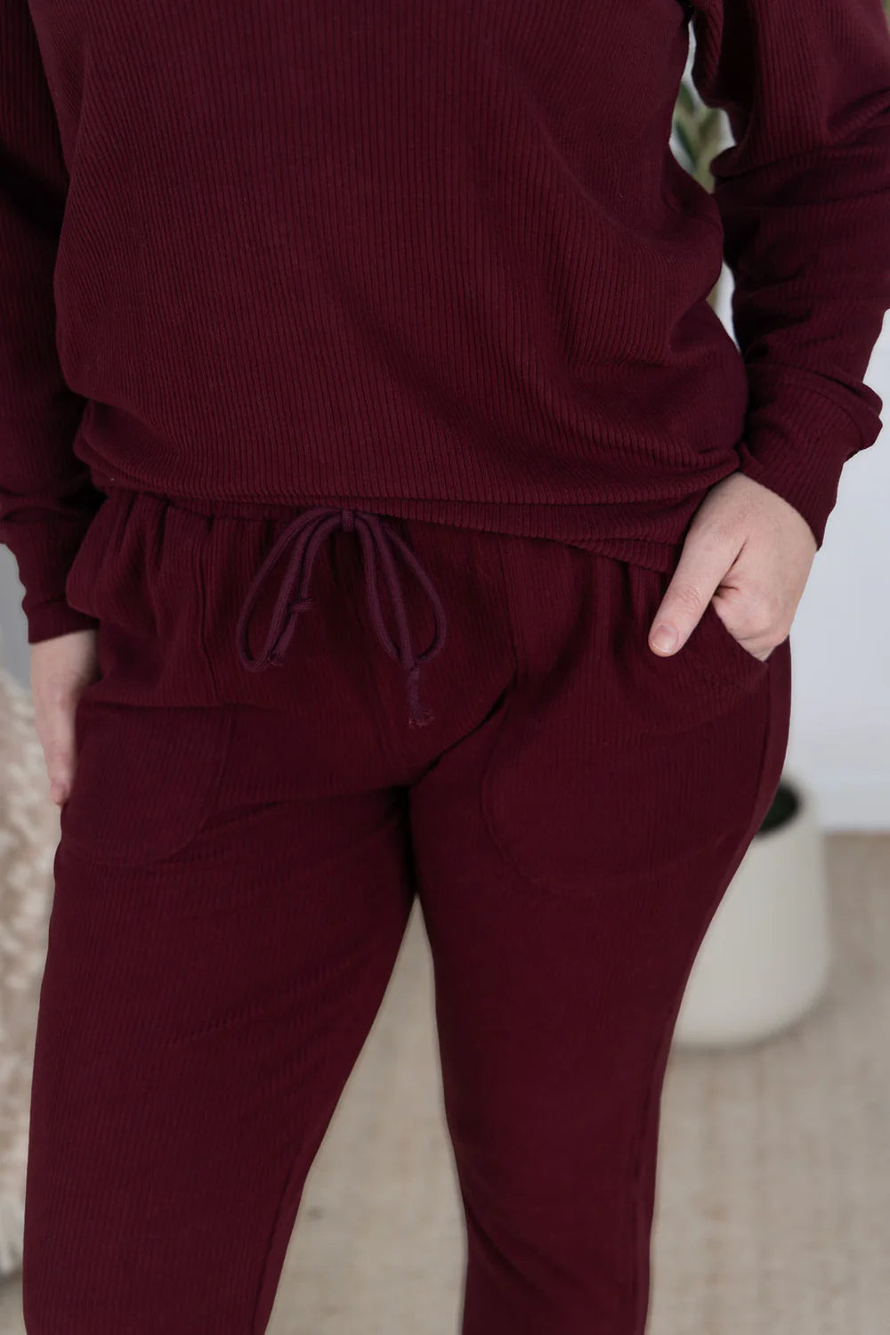 Burgundy Ribbed Joggeres