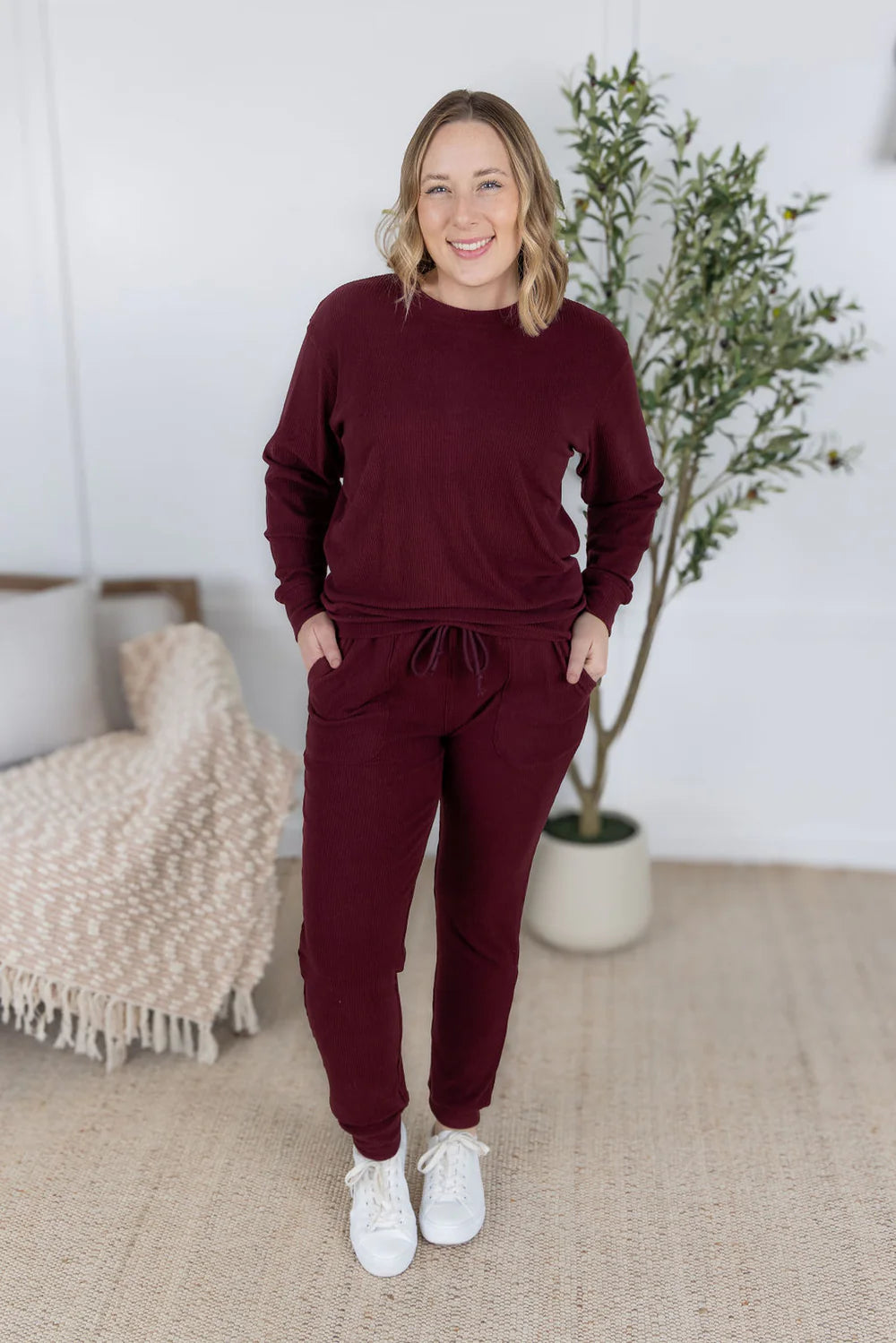 Burgundy Ribbed Joggeres