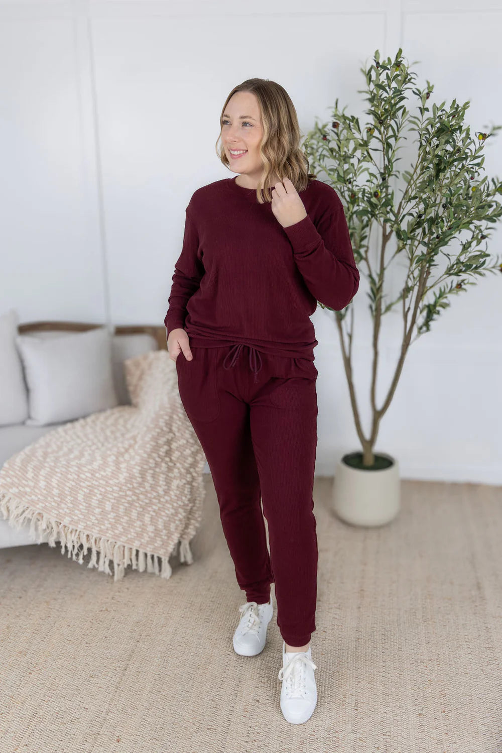 Burgundy Ribbed Joggeres