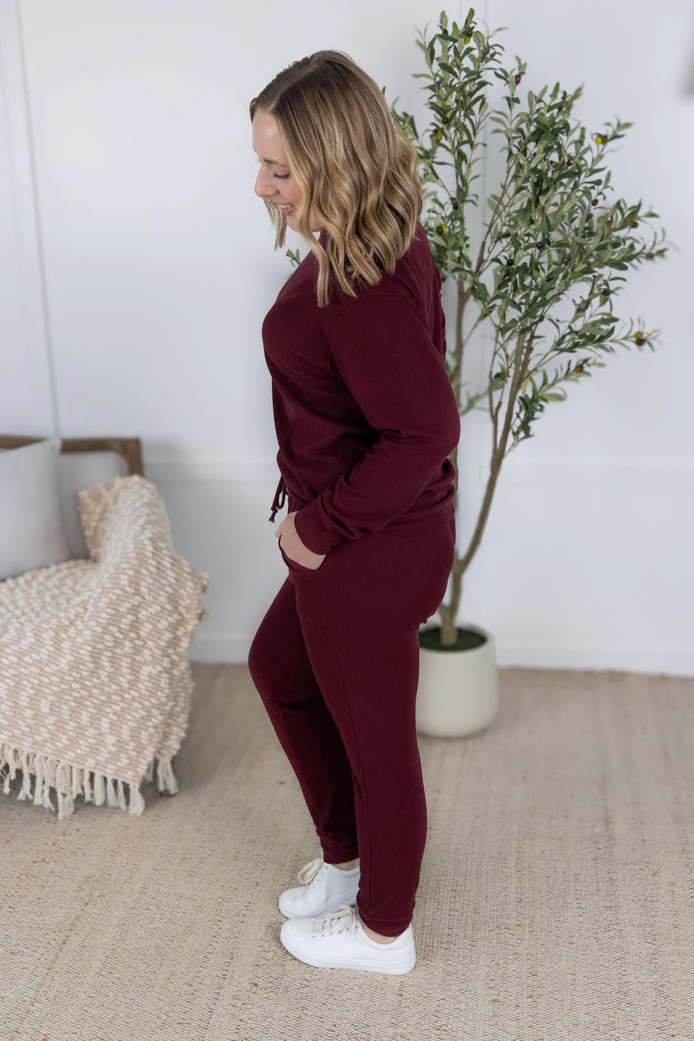 Burgundy Ribbed Joggeres