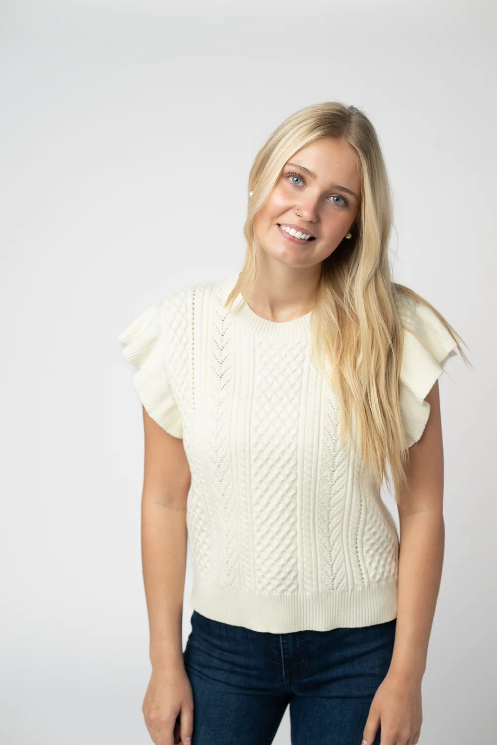 Ivory Flutter Sweater Top