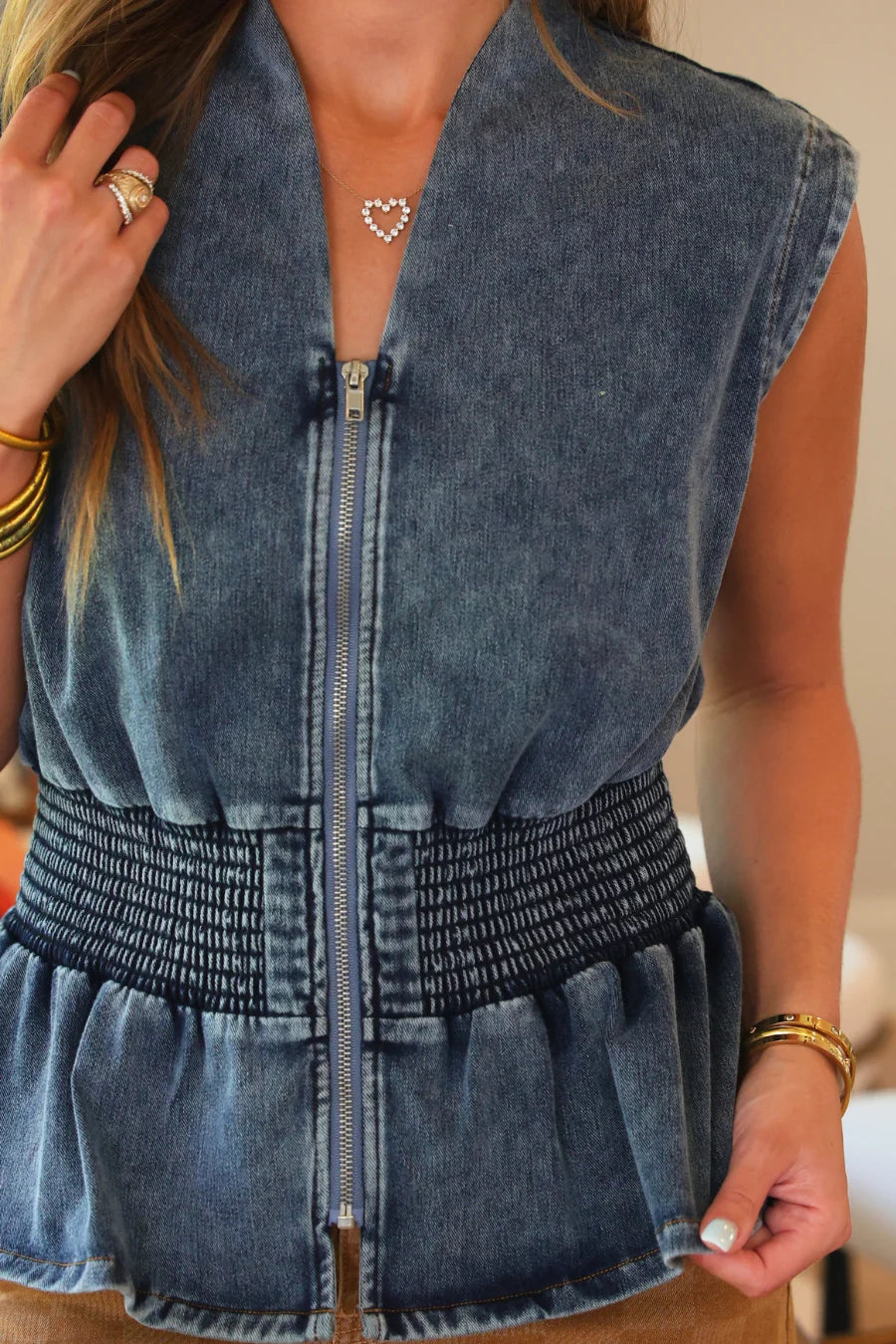 PRE ORDER: Refined Denim Peplum Top