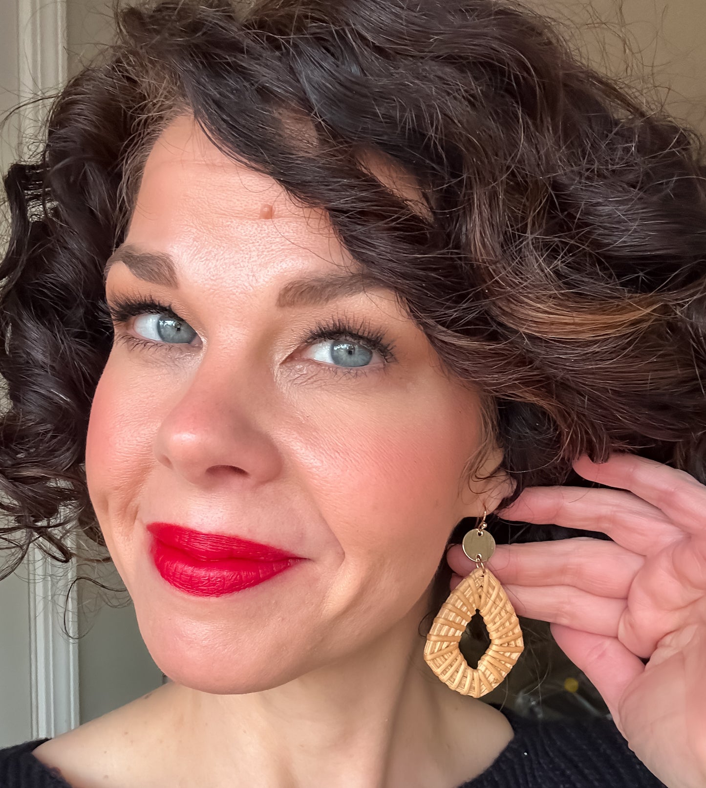 Mint & Khaki Raffia Geometric Earrings