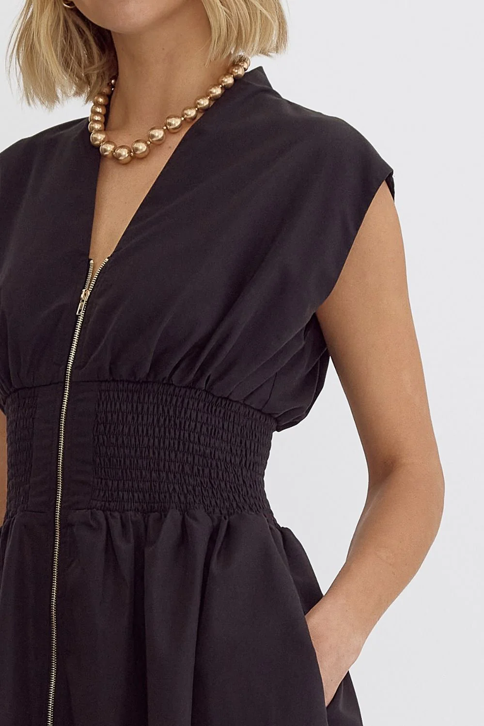Black Sleeveless Zipper Midi Dress