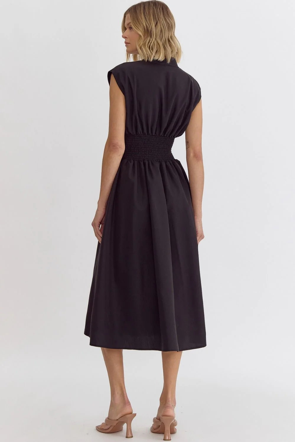 Black Sleeveless Zipper Midi Dress