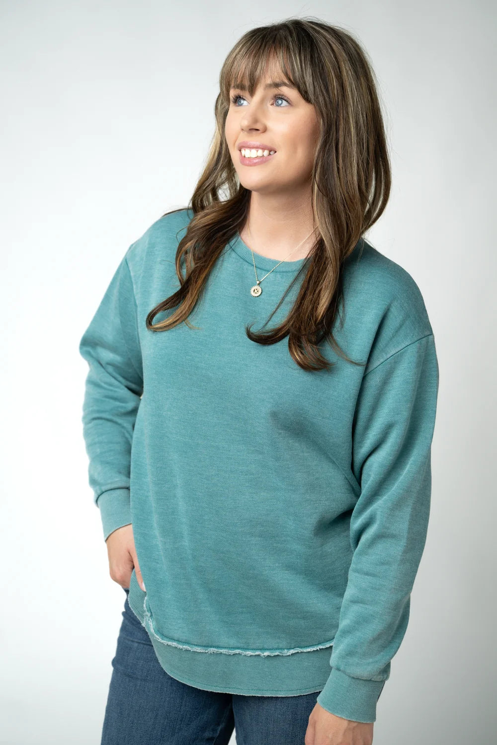 Teal Vintage Wash Long Sleeve Pullover