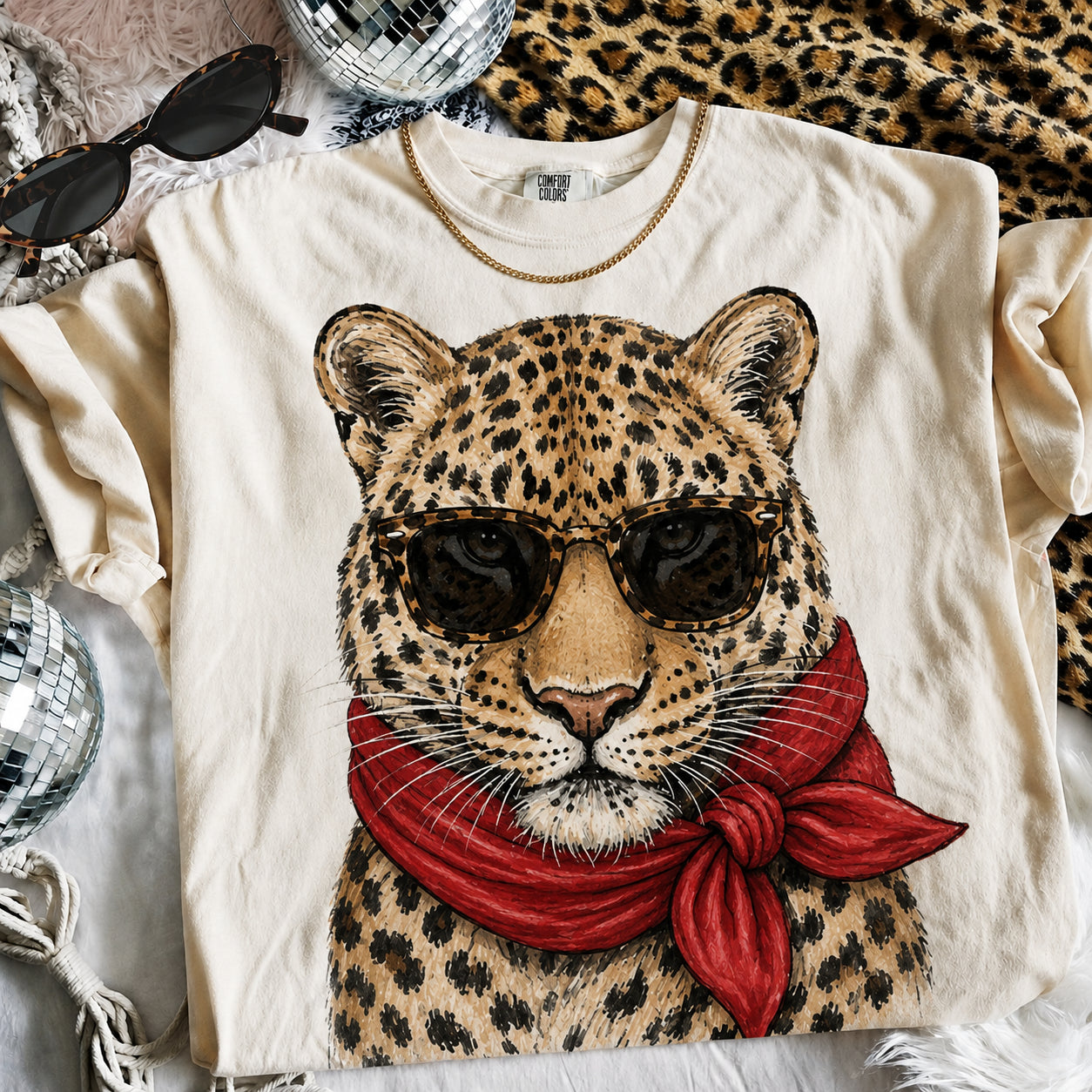 Glam Leopard with Scarf Graphic Tee or Sweatshirt