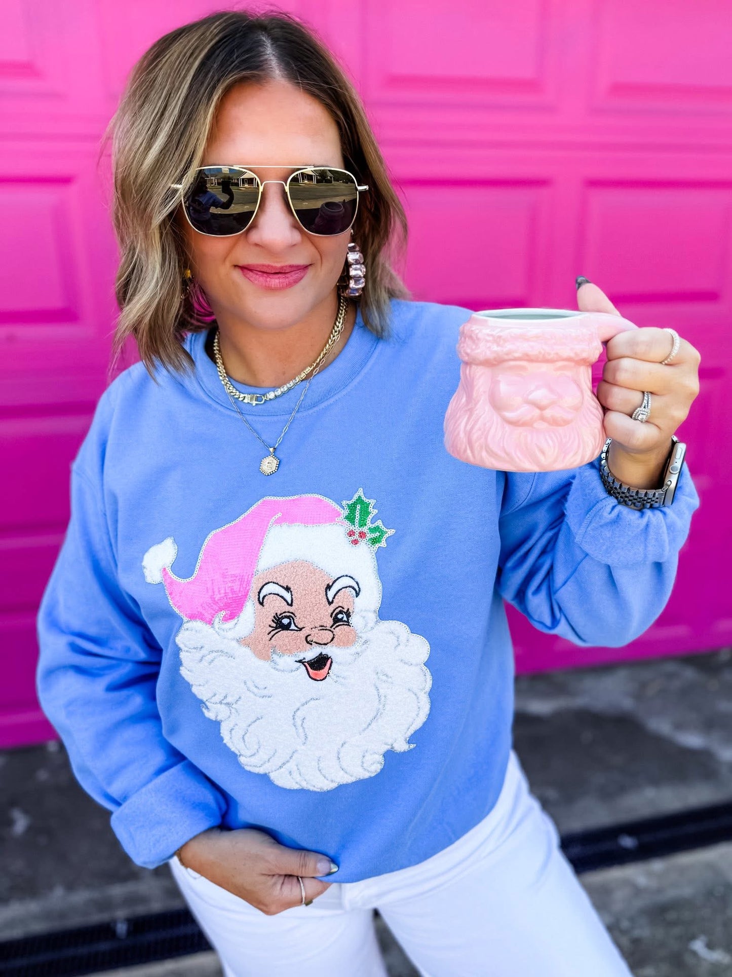 Jolly Santa Chenille Patch Graphic Sweatshirt