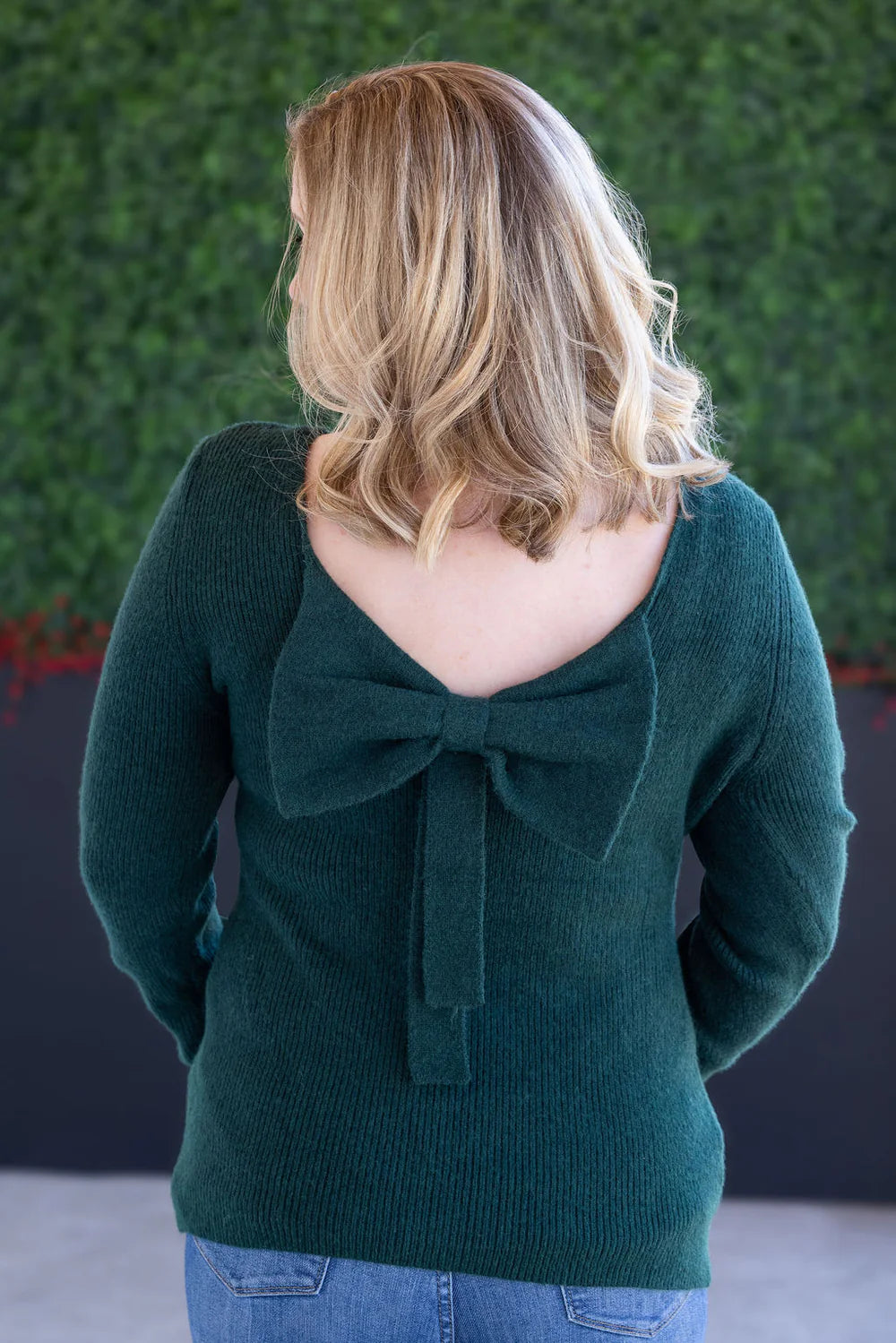 Emerald Green Back Bow Knit Sweater