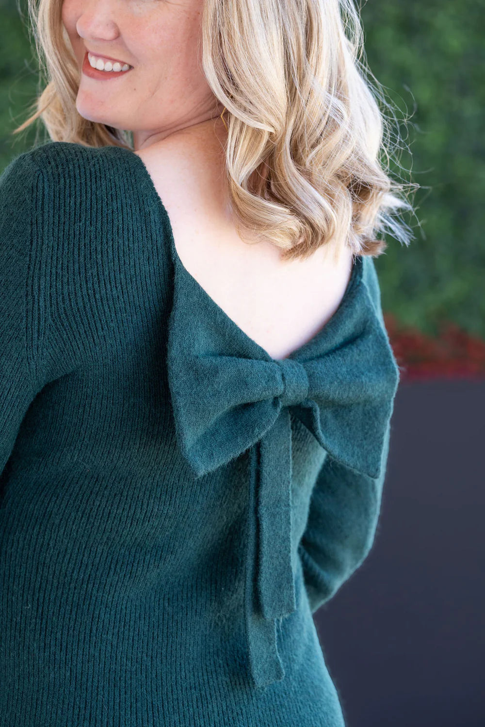 Emerald Green Back Bow Knit Sweater