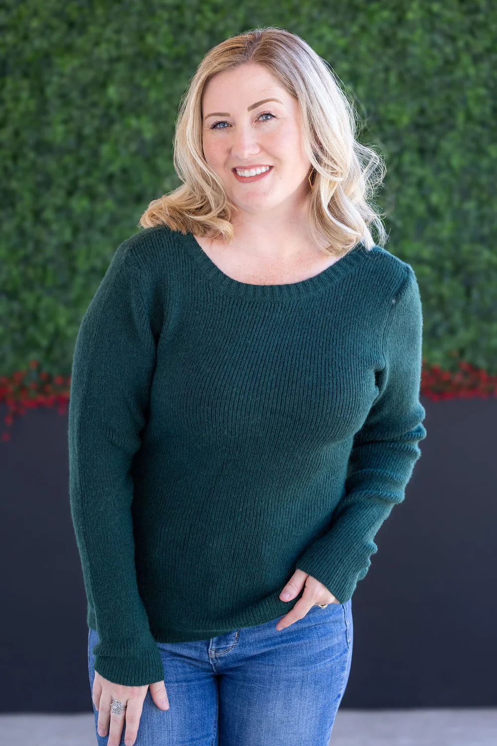 Emerald Green Back Bow Knit Sweater