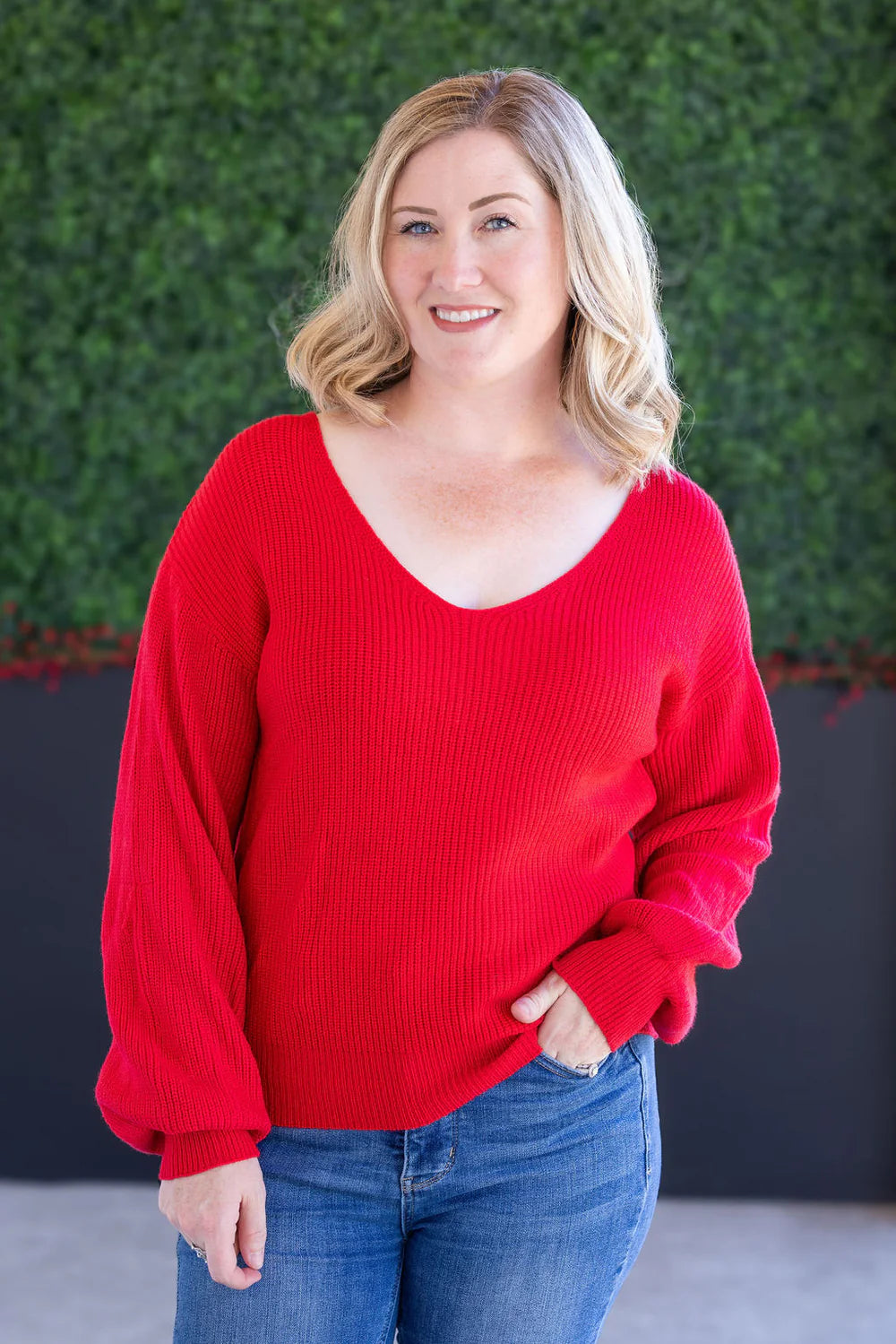 Red Tie Back Knit Sweater