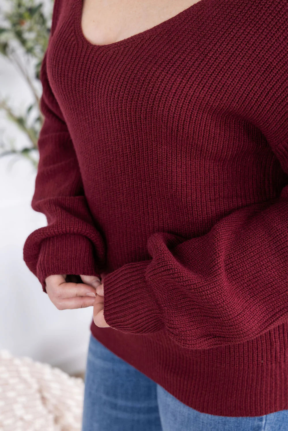 Burgundy Tie Back Knit Sweater