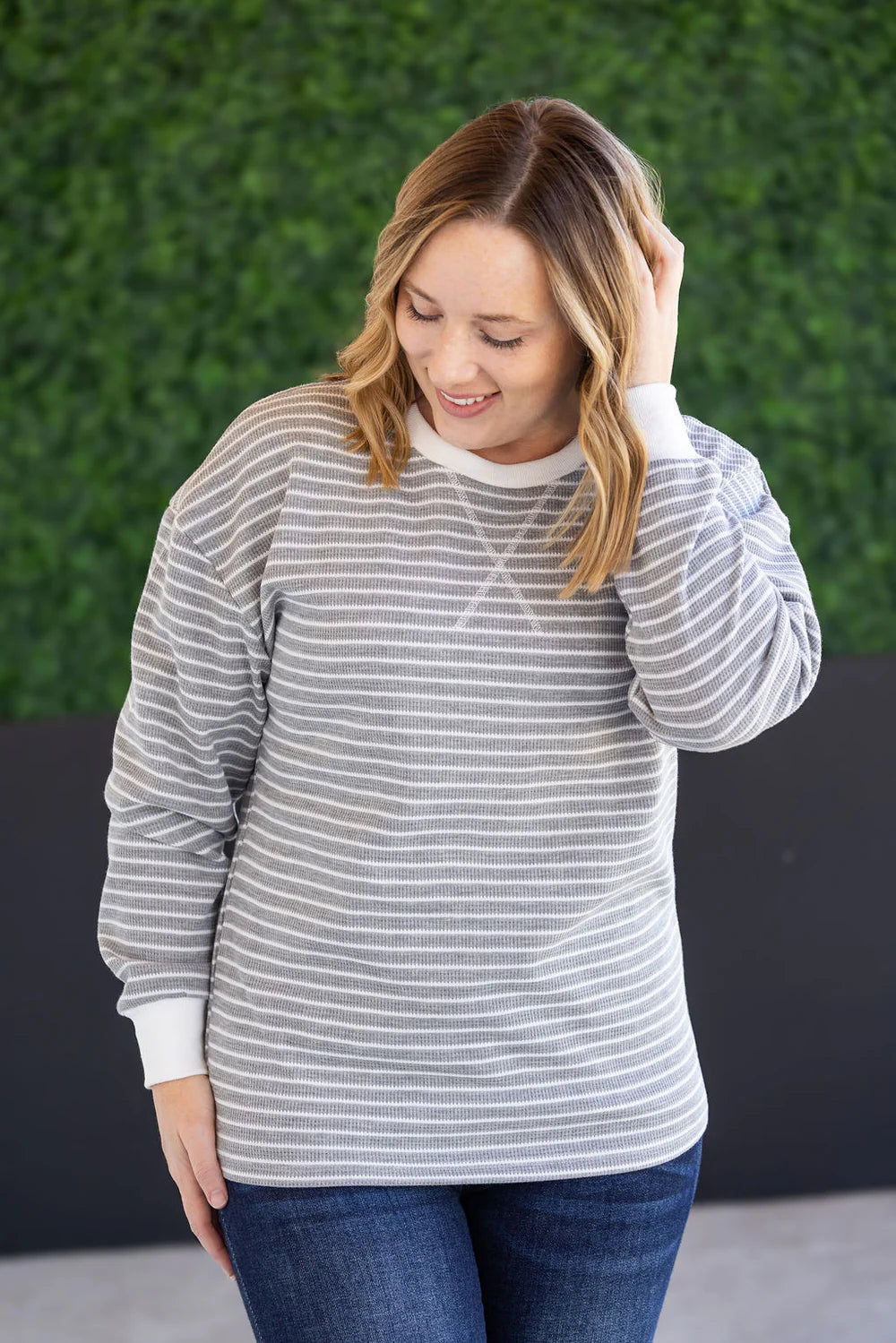 Lola Grey Striped Thermal Top