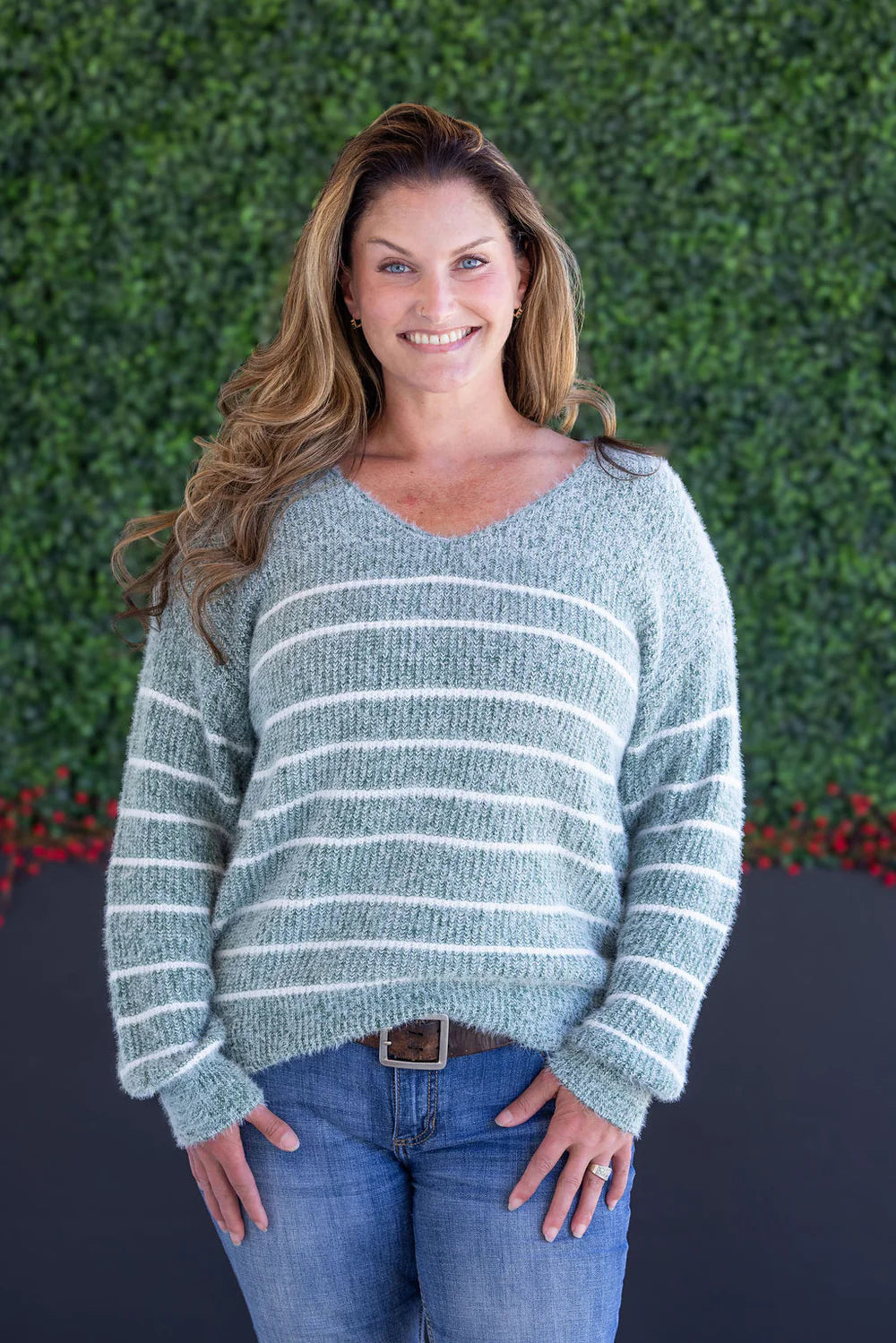 Green Cozy Striped Sweater