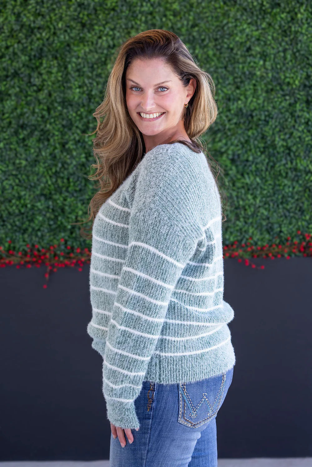 Green Cozy Striped Sweater