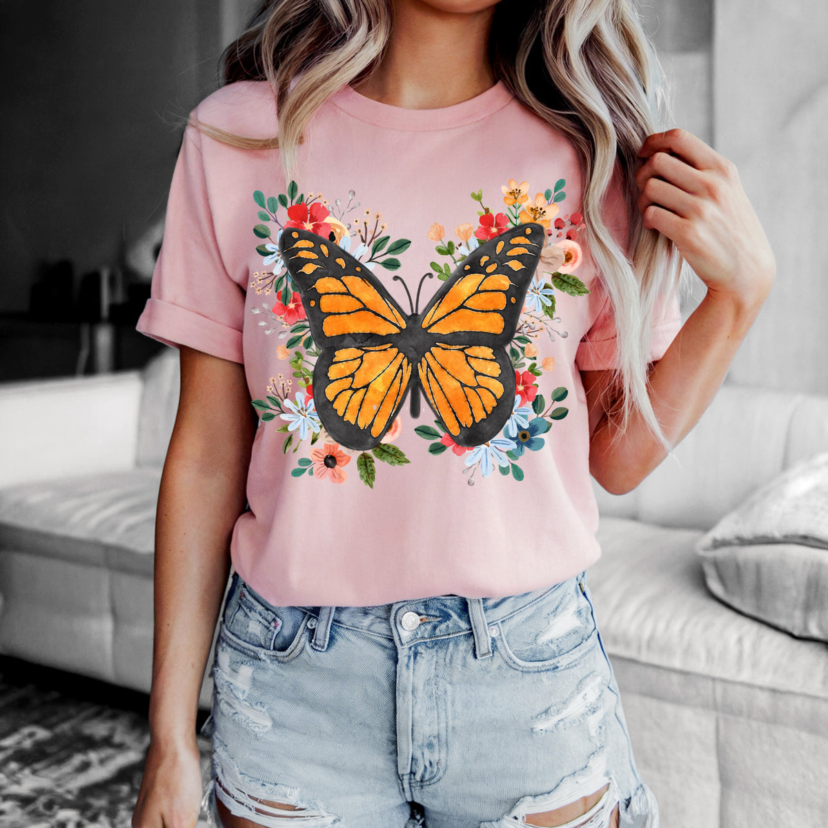Monarch Flower Design Graphic Tee or Sweatshirt