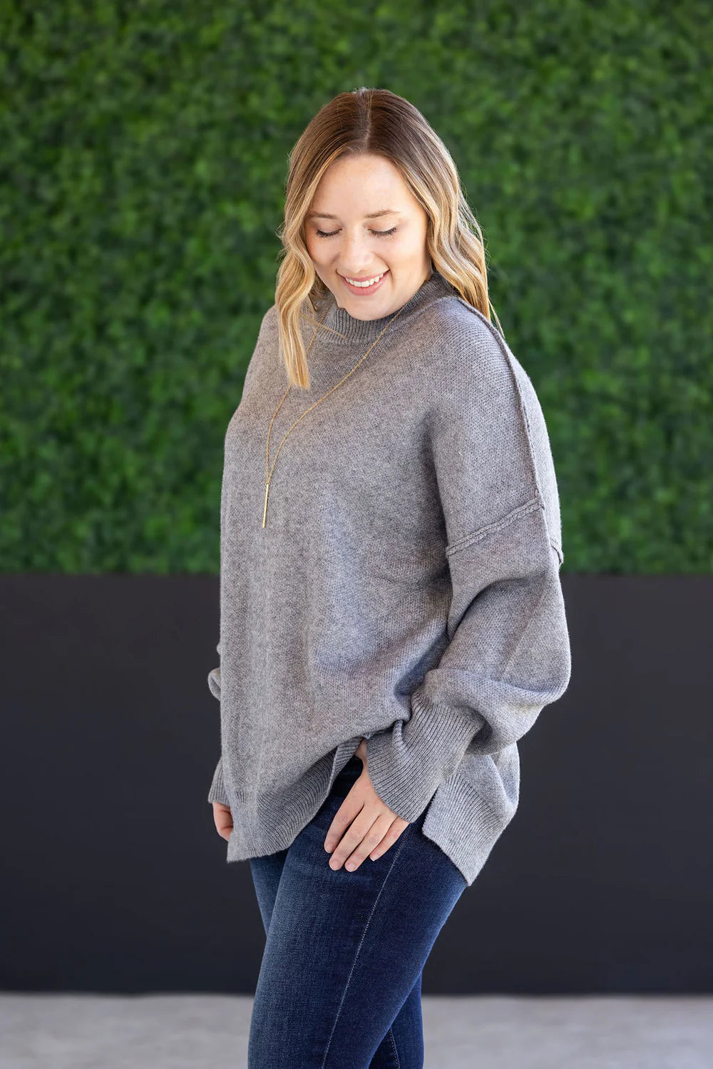 Grey Cozy Mock Neck Knit Sweater