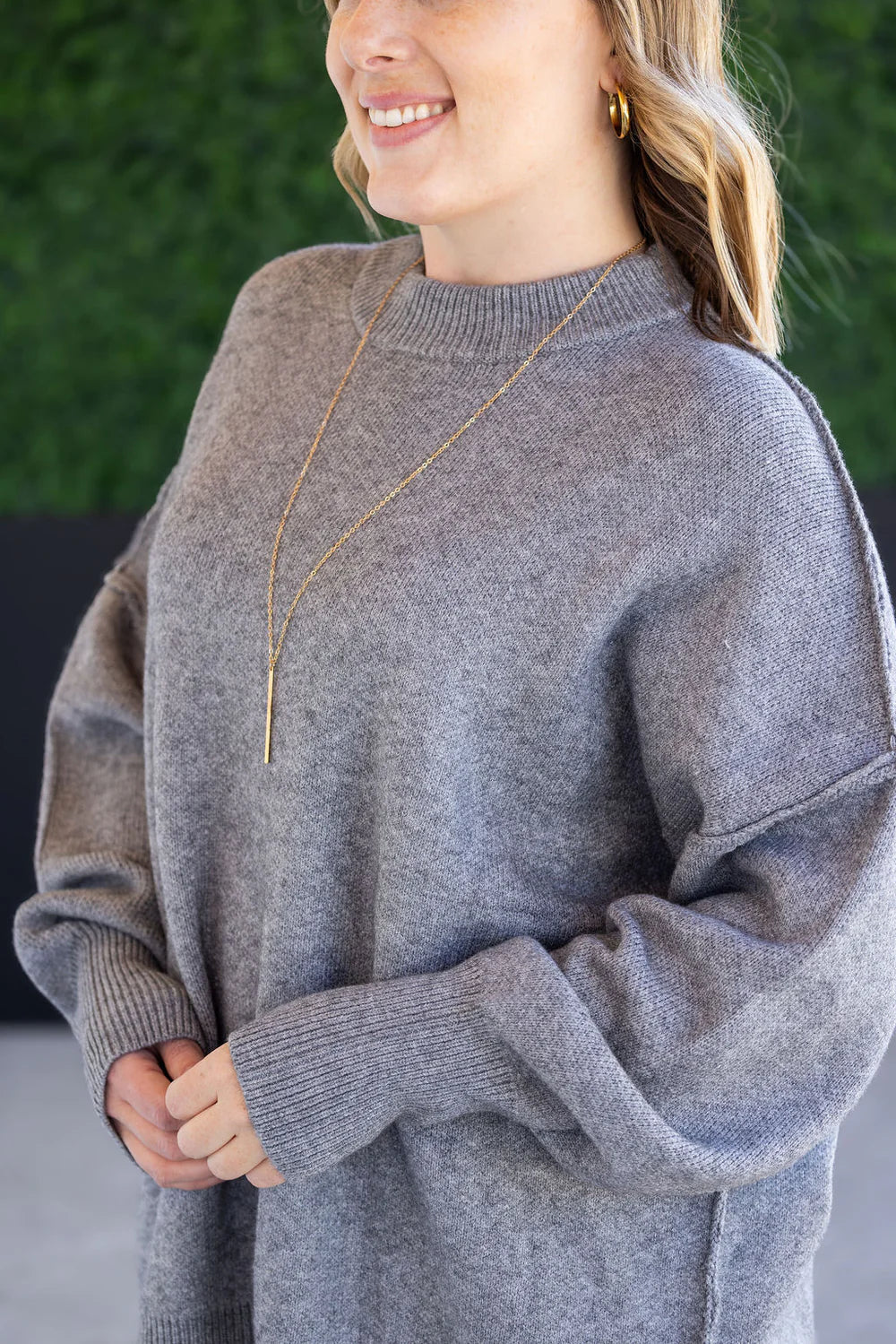 Grey Cozy Mock Neck Knit Sweater